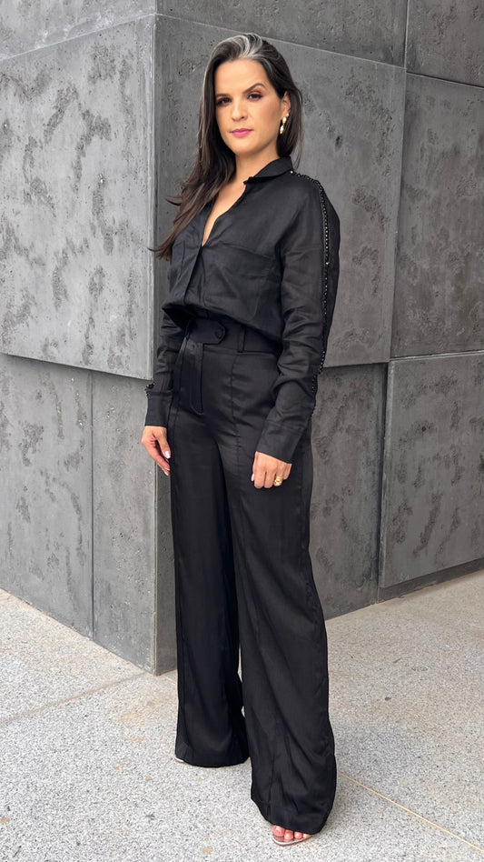 Camisa Linho Bordada Italy Noir - Liso Preto 5025