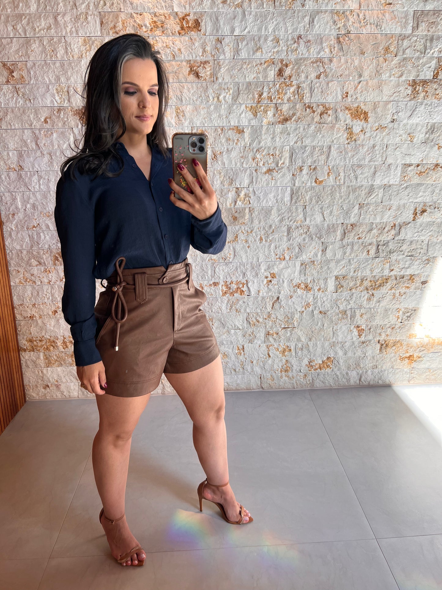 Short Couro Cos Duplo KA- Marrom 5248