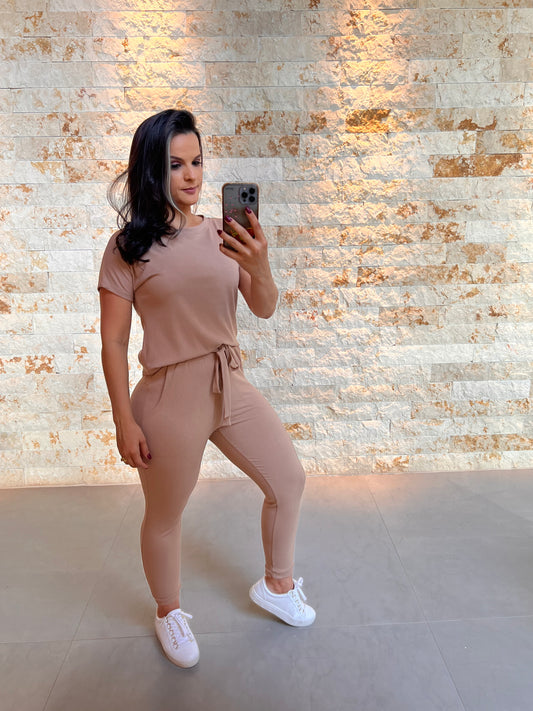 Conjunto Calça e Blusa Manga Canelada GRO - Nude 5245