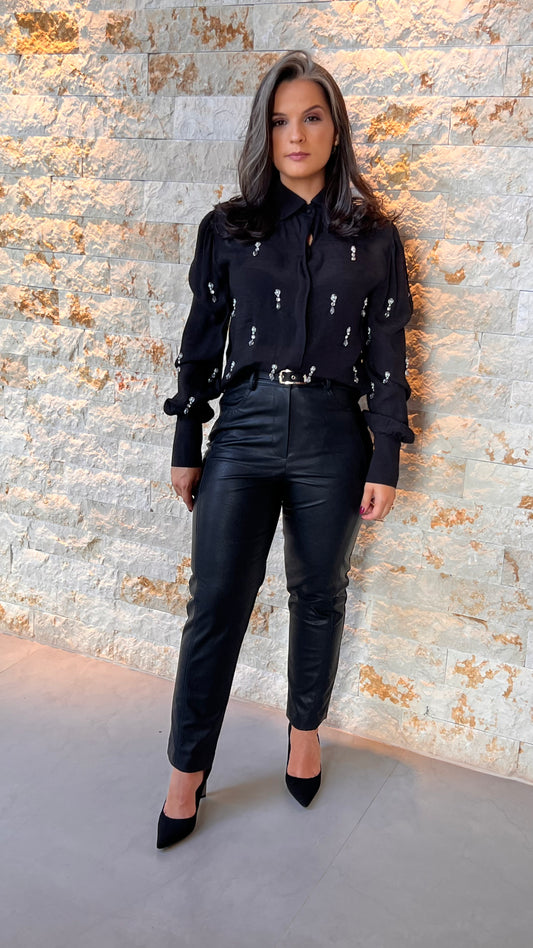 Calça Cinto Couro KA- Liso Preto 5251