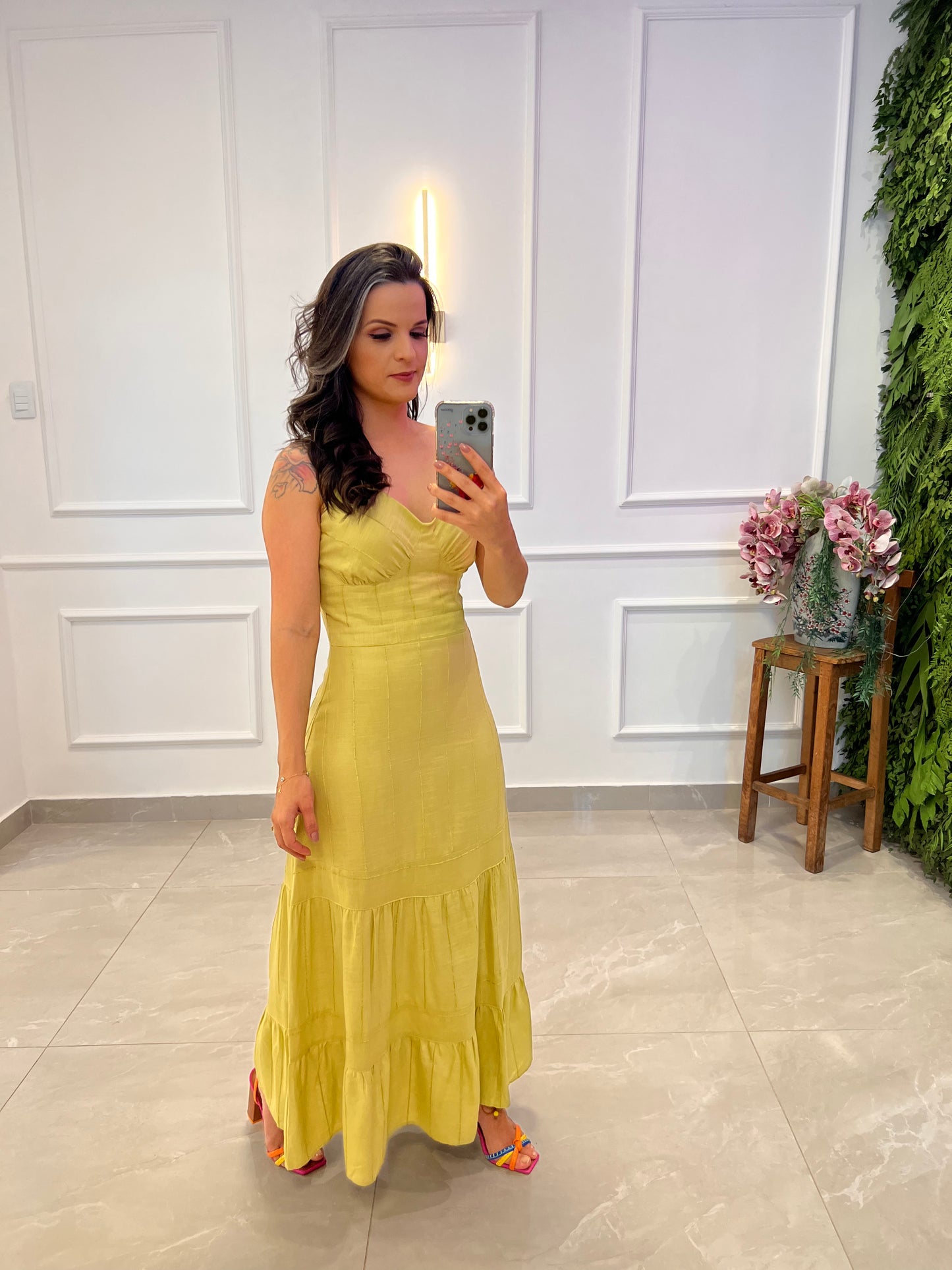 Vestido Midi Linho Listrado - Pistachio