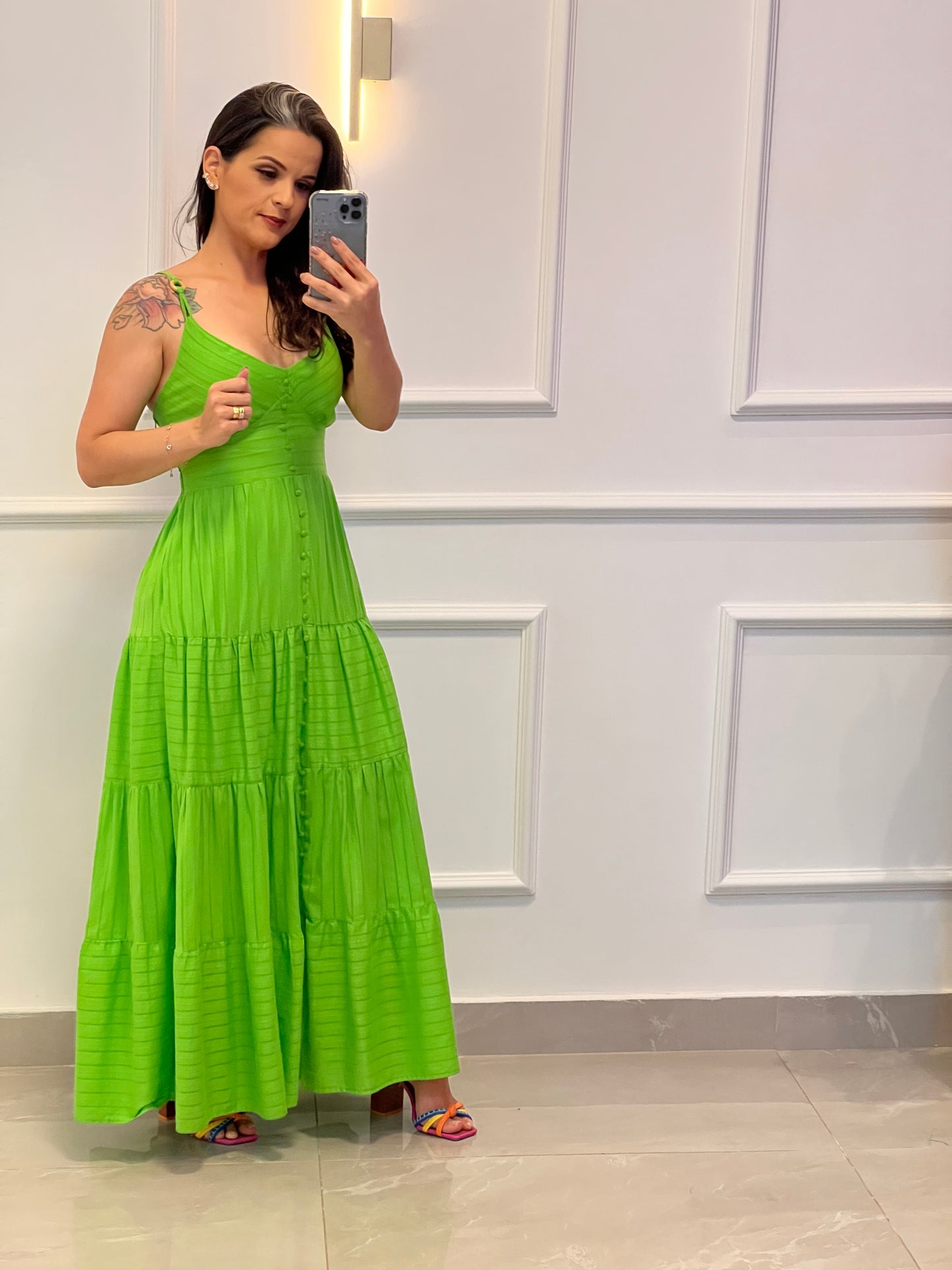 Vestido Midi Argola Alça - Verde