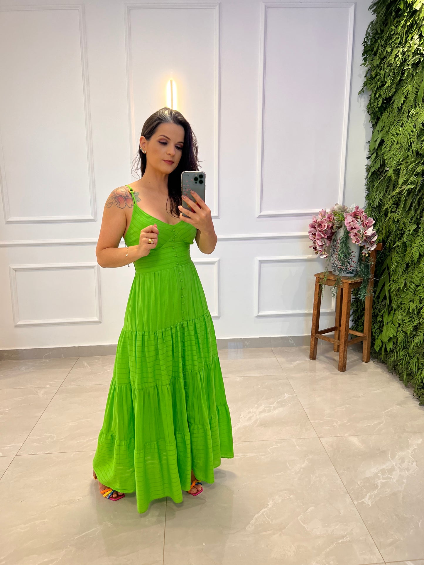 Vestido Midi Argola Alça - Verde