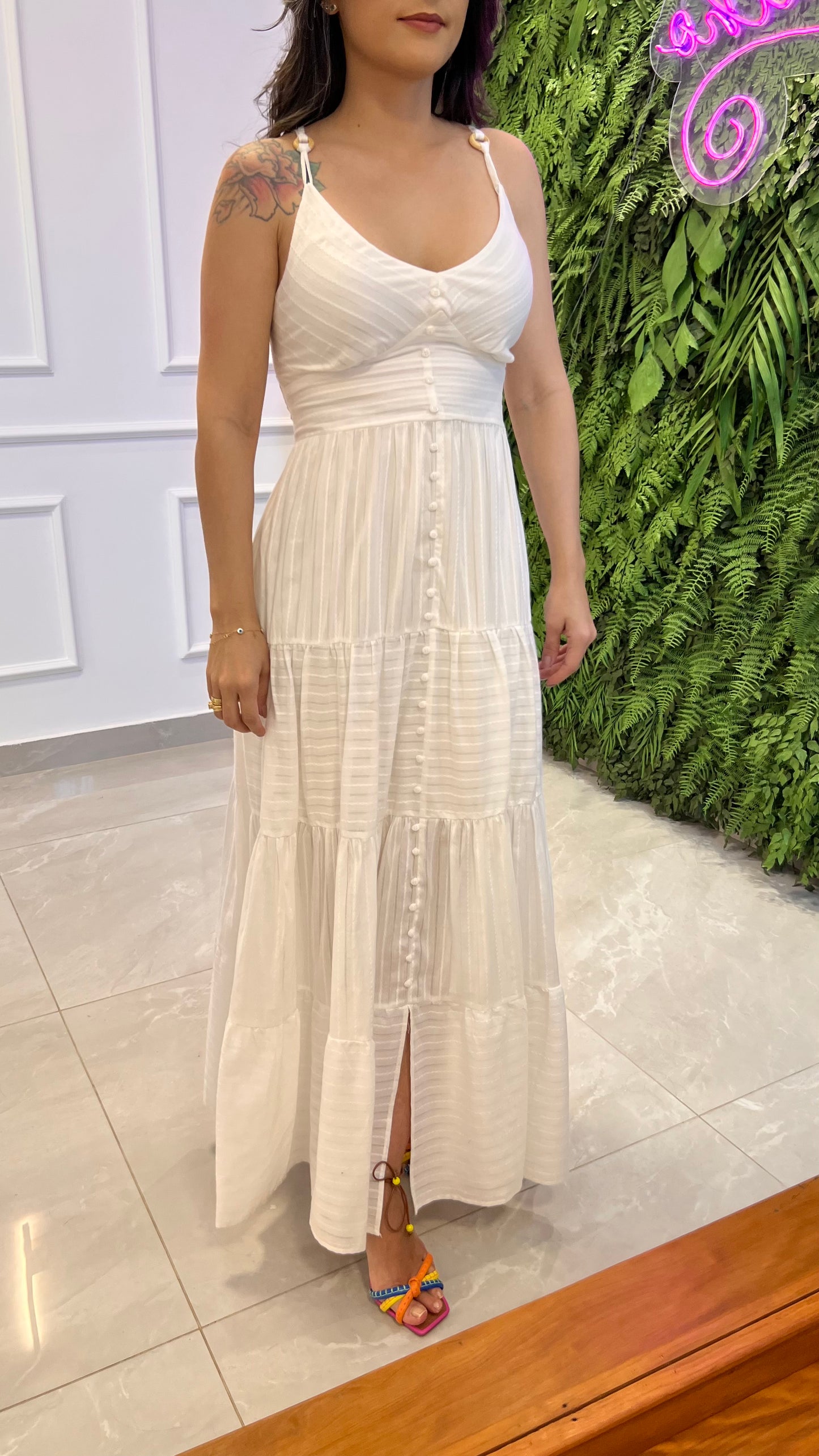 Vestido Midi Argola Alça - Off White