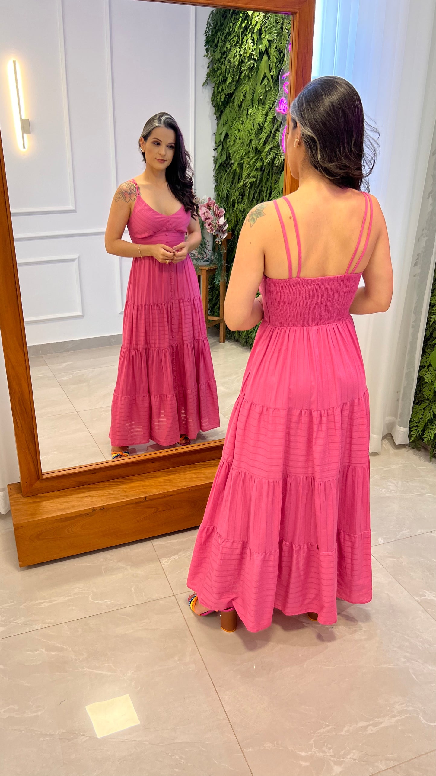 Vestido Midi Argola Alça - Rose