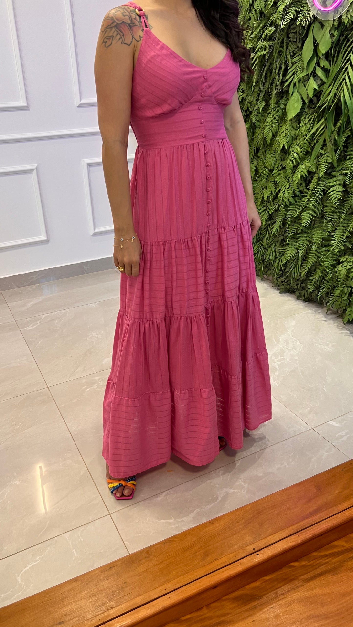 Vestido Midi Argola Alça - Rose