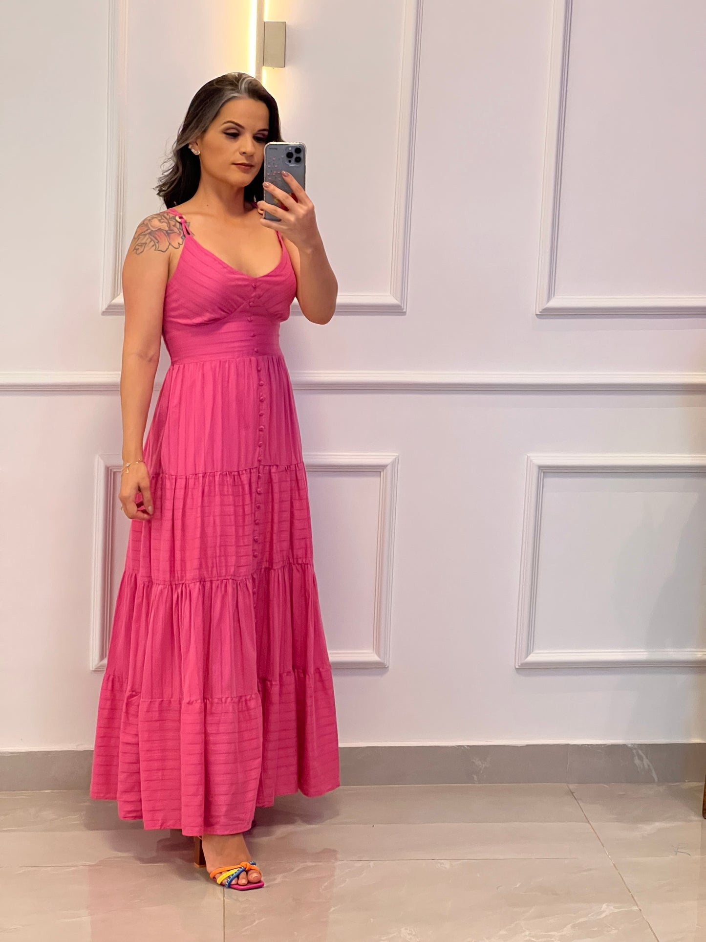Vestido Midi Argola Alça - Rose