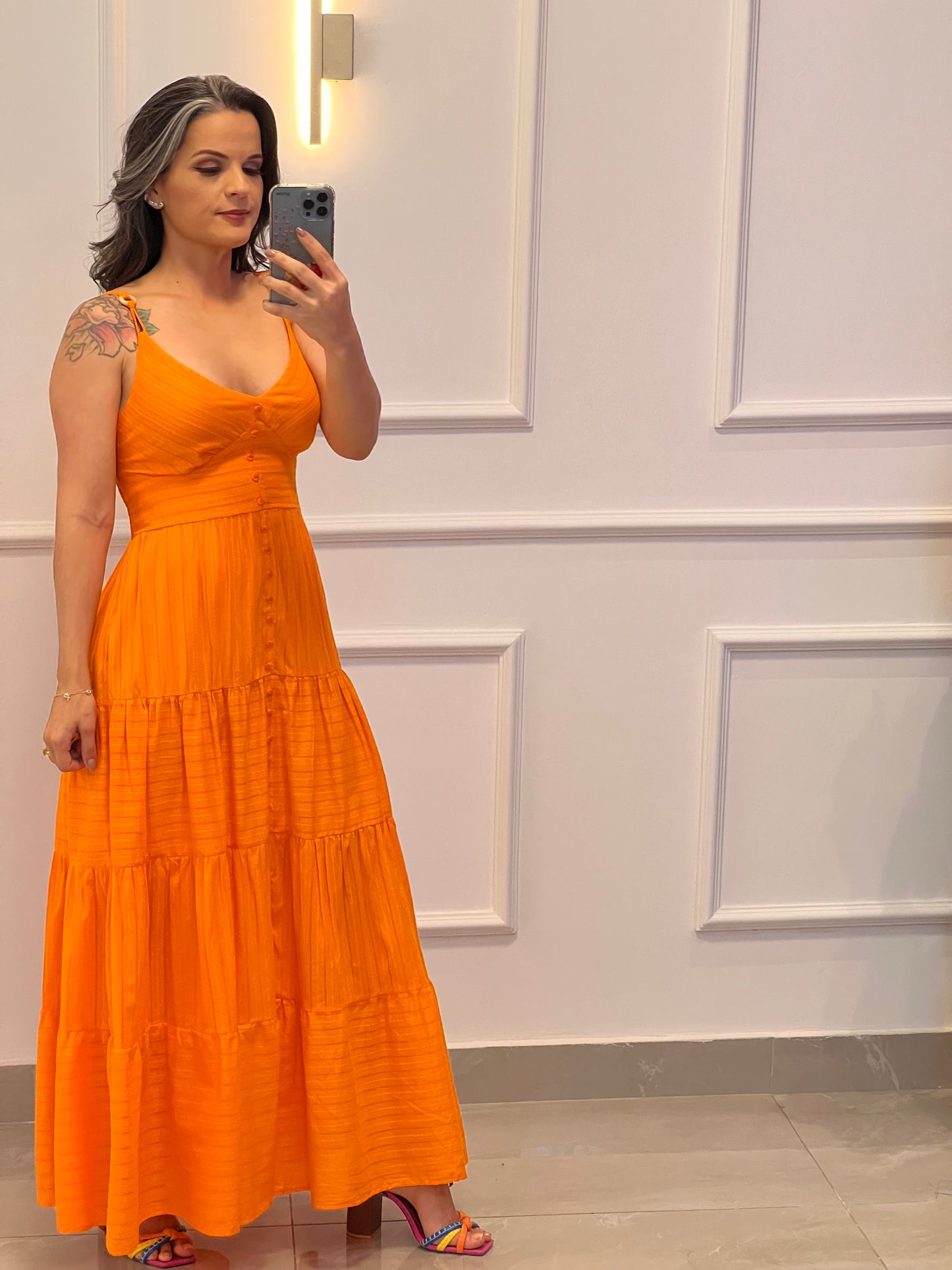 Vestido Midi Argola Alça - Laranja