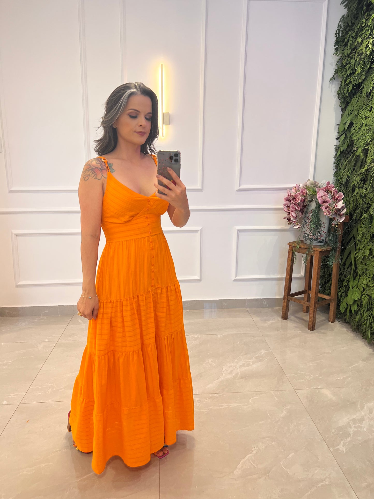 Vestido Midi Argola Alça - Laranja