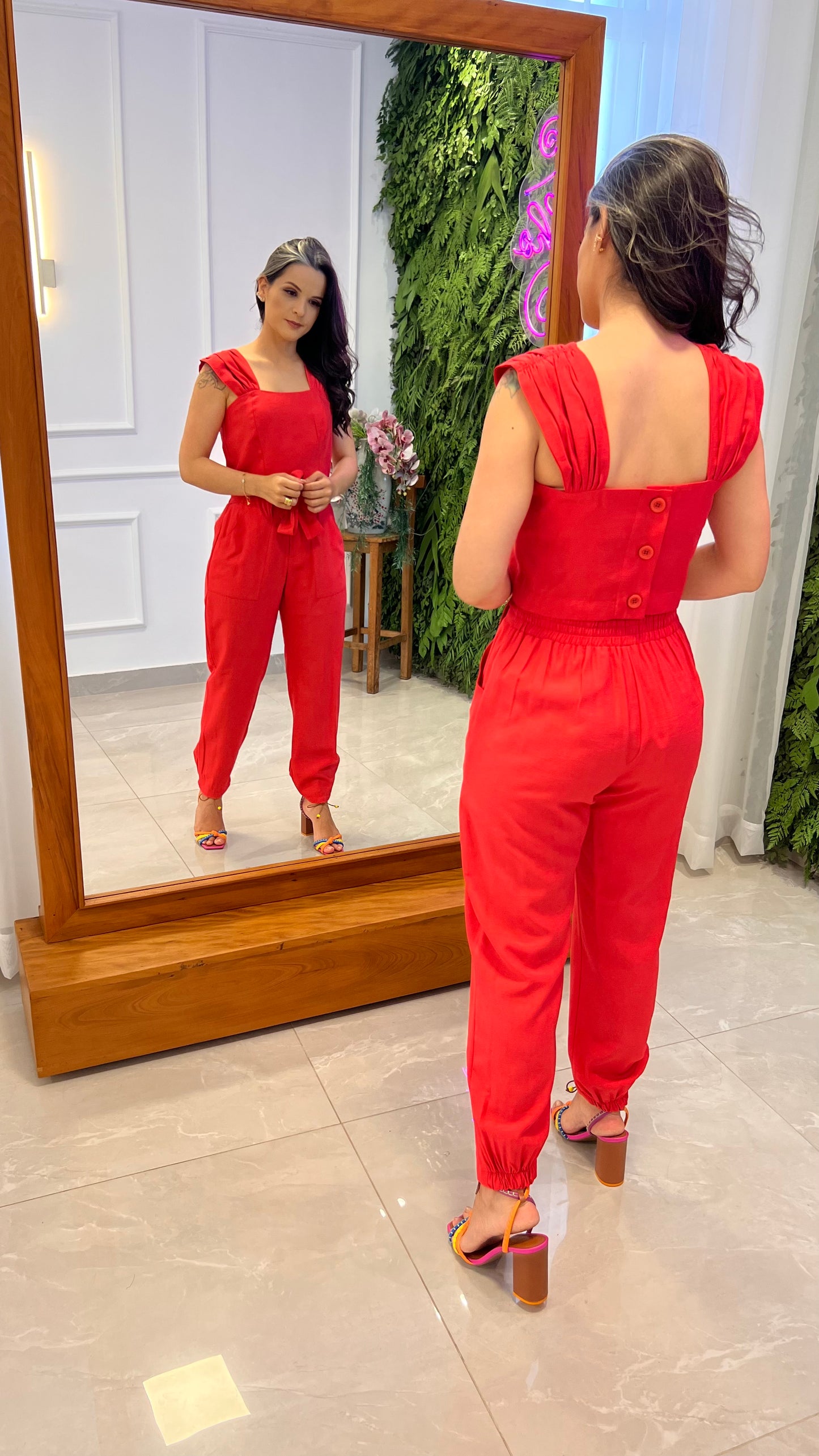 Conjunto Calça Cropped Alça Larga- Vermelho