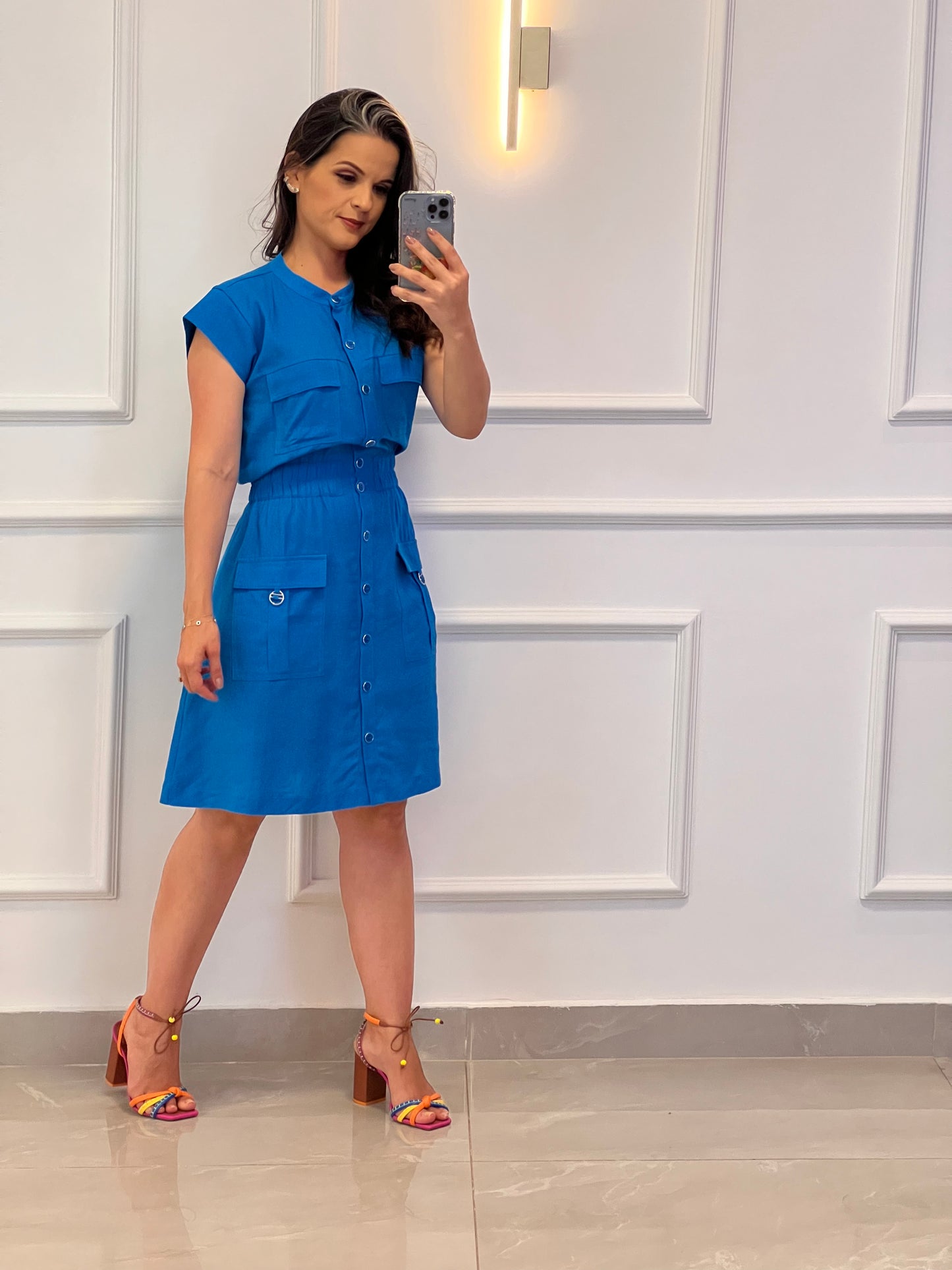 Vestido Curto Linho - Azul Royal