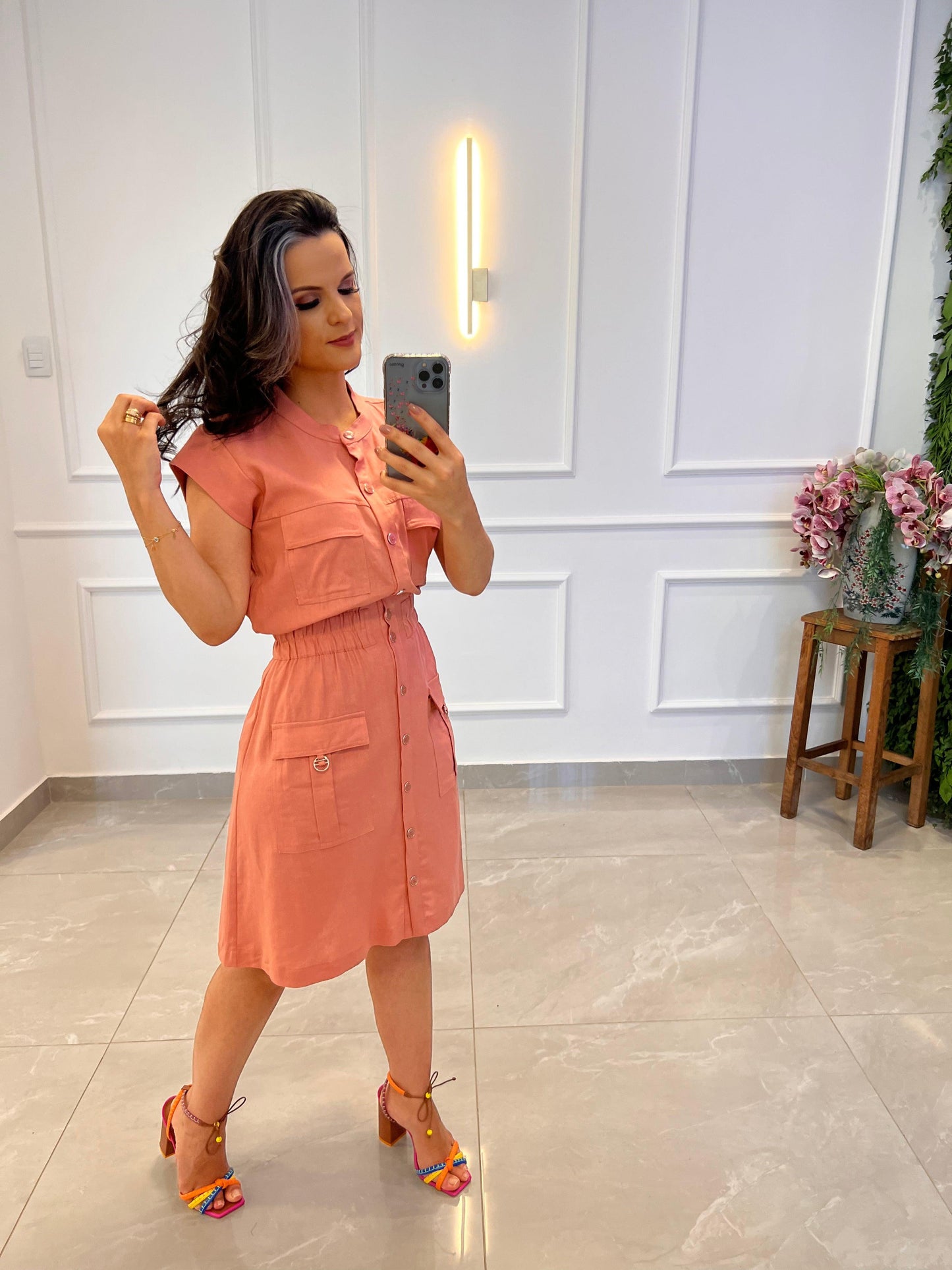 Vestido Curto Linho - Rose