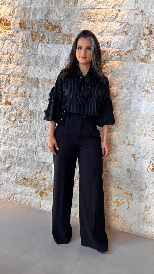 Camisa Risca de Giz Manga Bufante GIT- P e B 5266