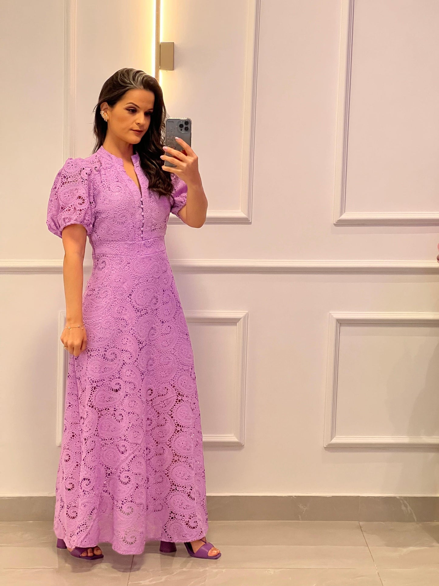 Vestido Longuete Manga Princesa - Lavanda