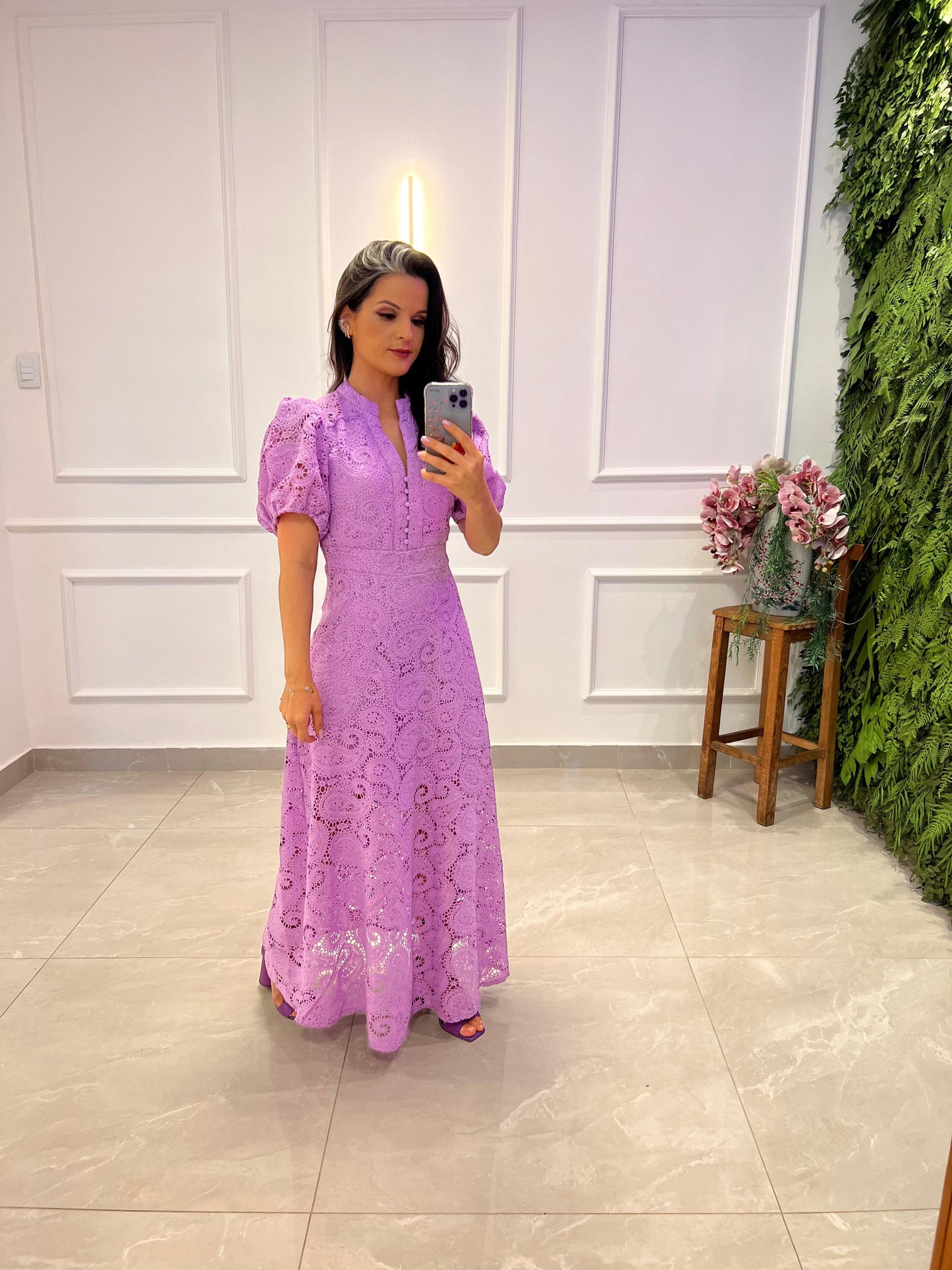 Vestido Longuete Manga Princesa - Lavanda