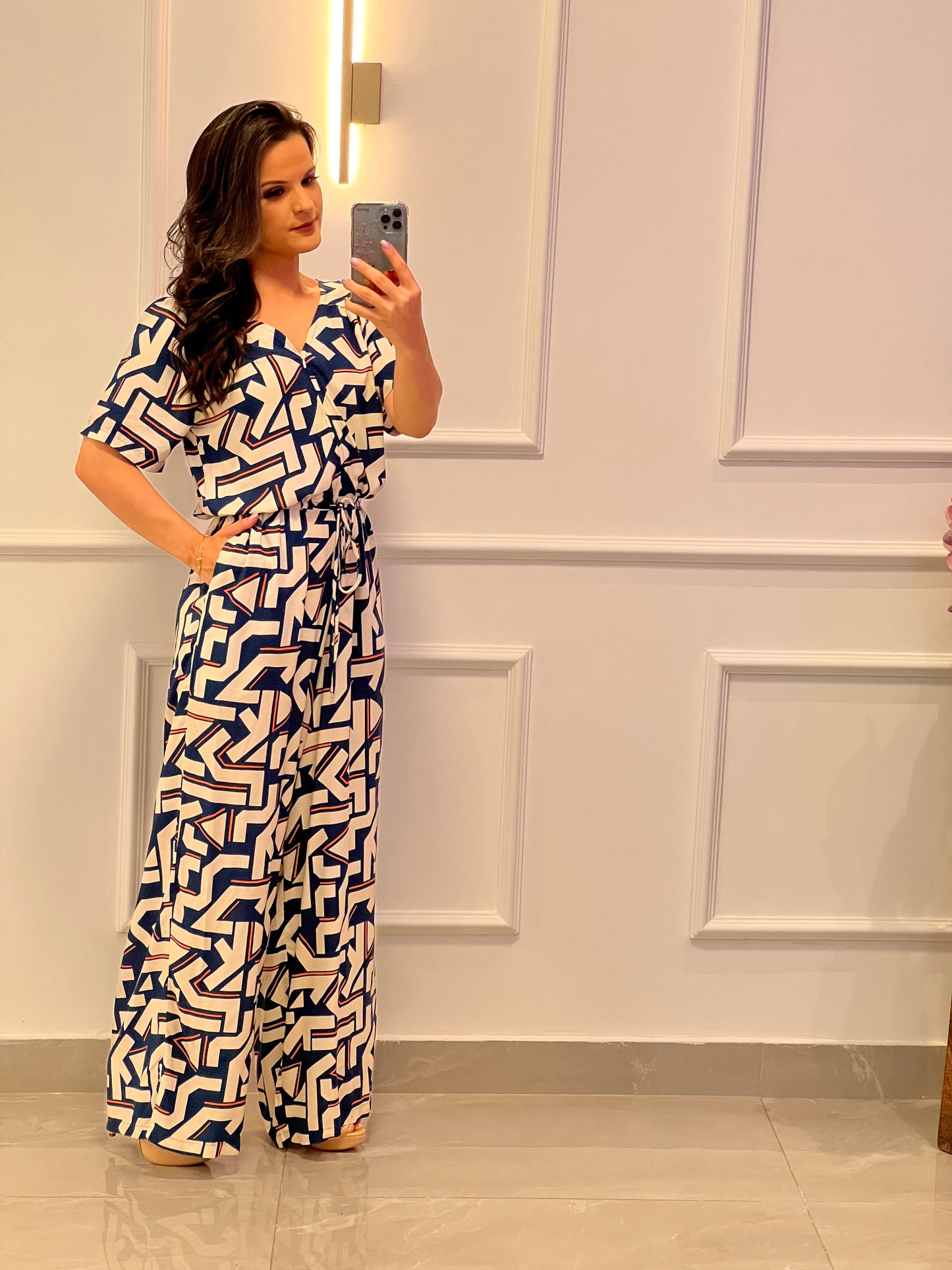 Macacão Zig Zag Blusado - Azul Estampado