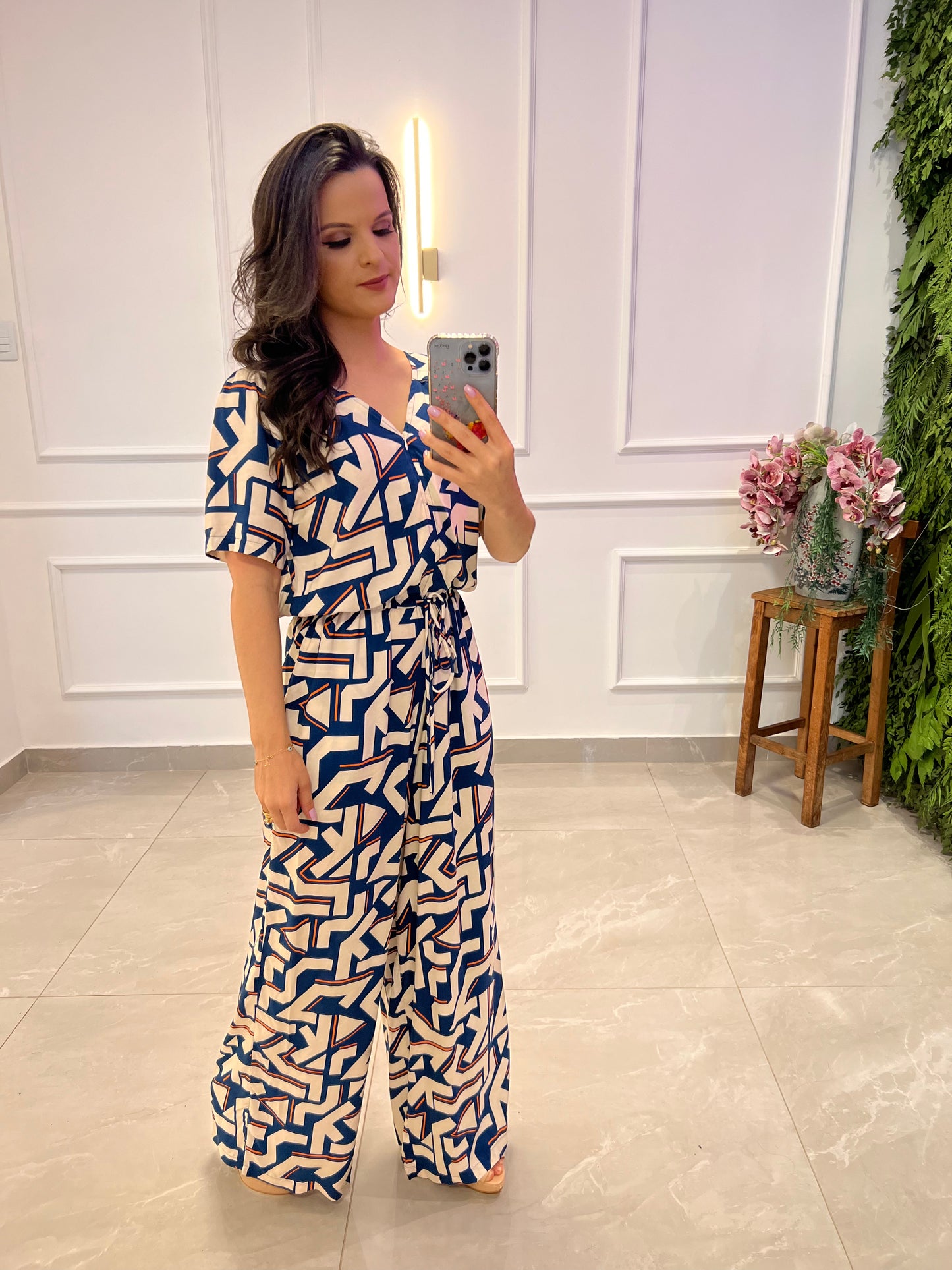 Macacão Zig Zag Blusado - Azul Estampado