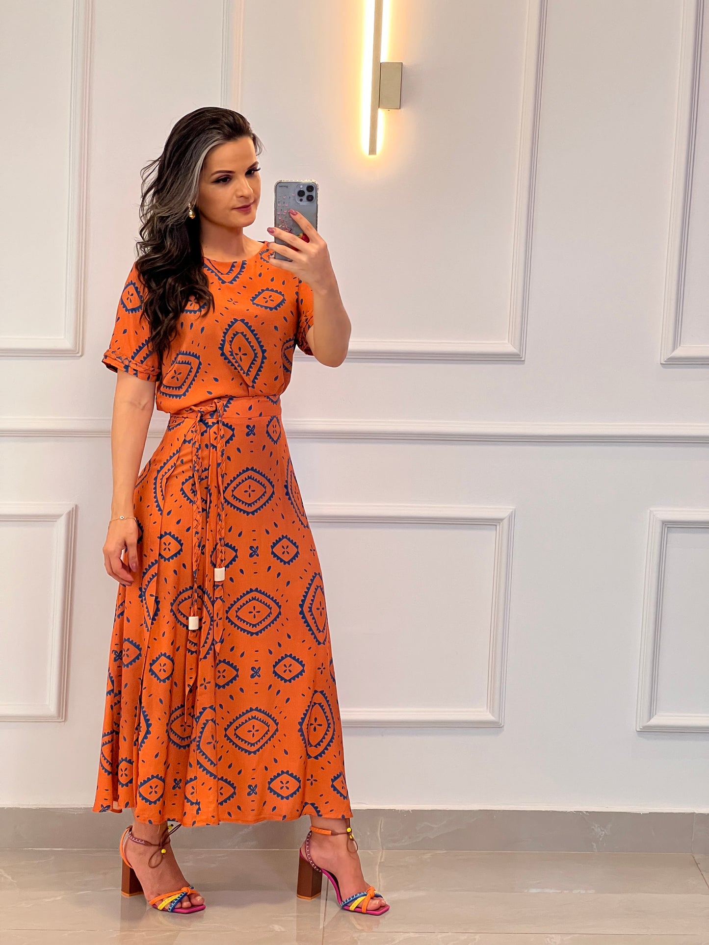 Conjunto Blusa Saia Cinto - Laranja