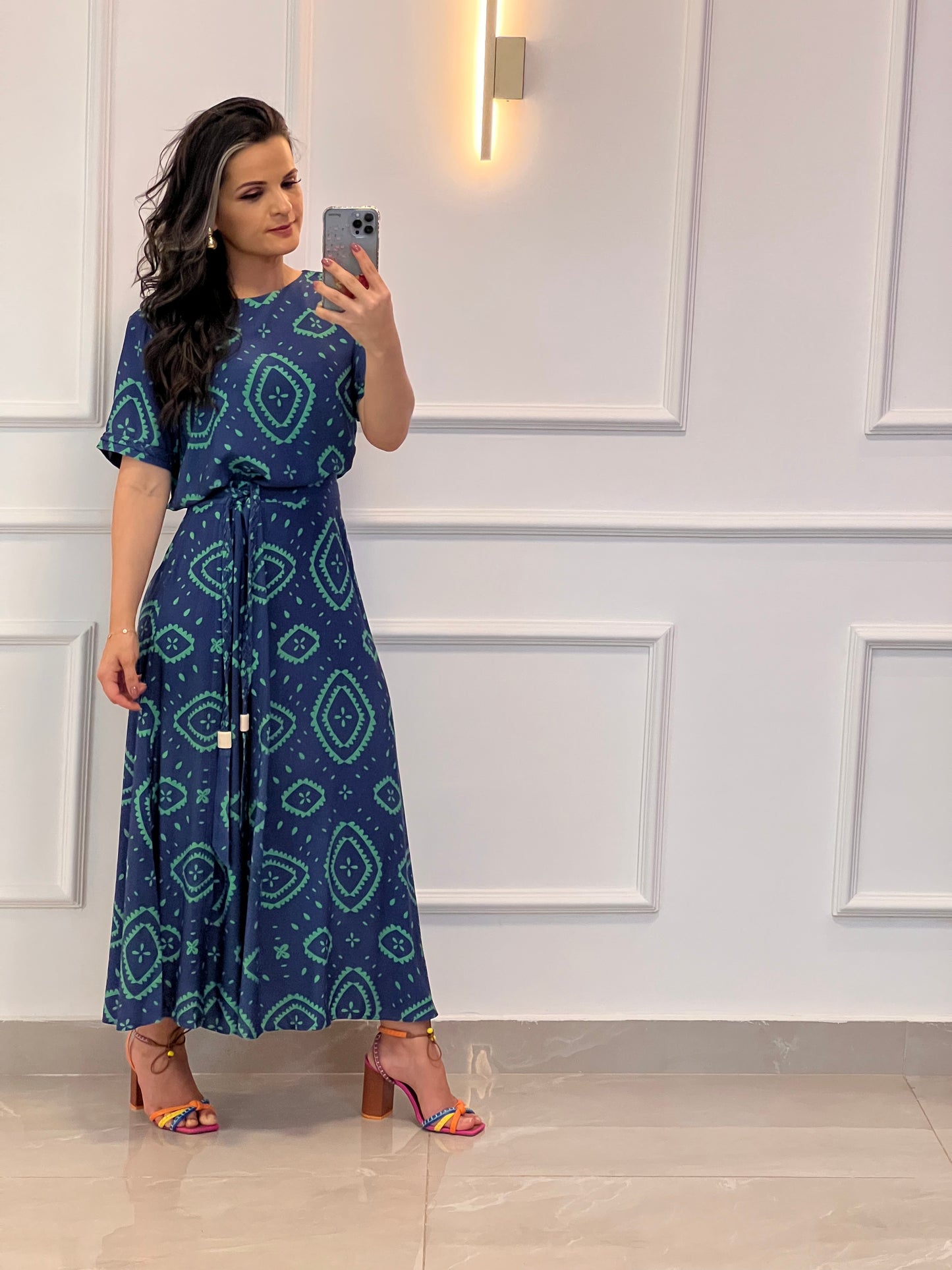Conjunto Blusa Saia Cinto - Azul