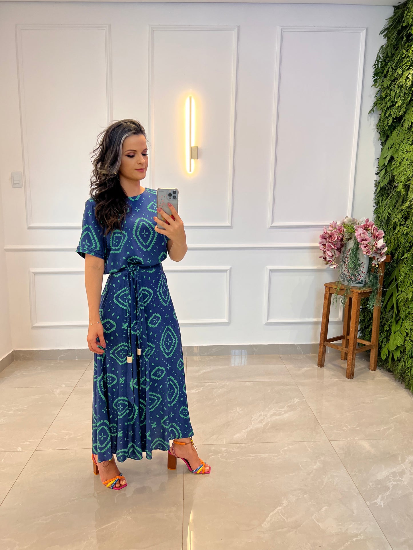 Conjunto Blusa Saia Cinto - Azul