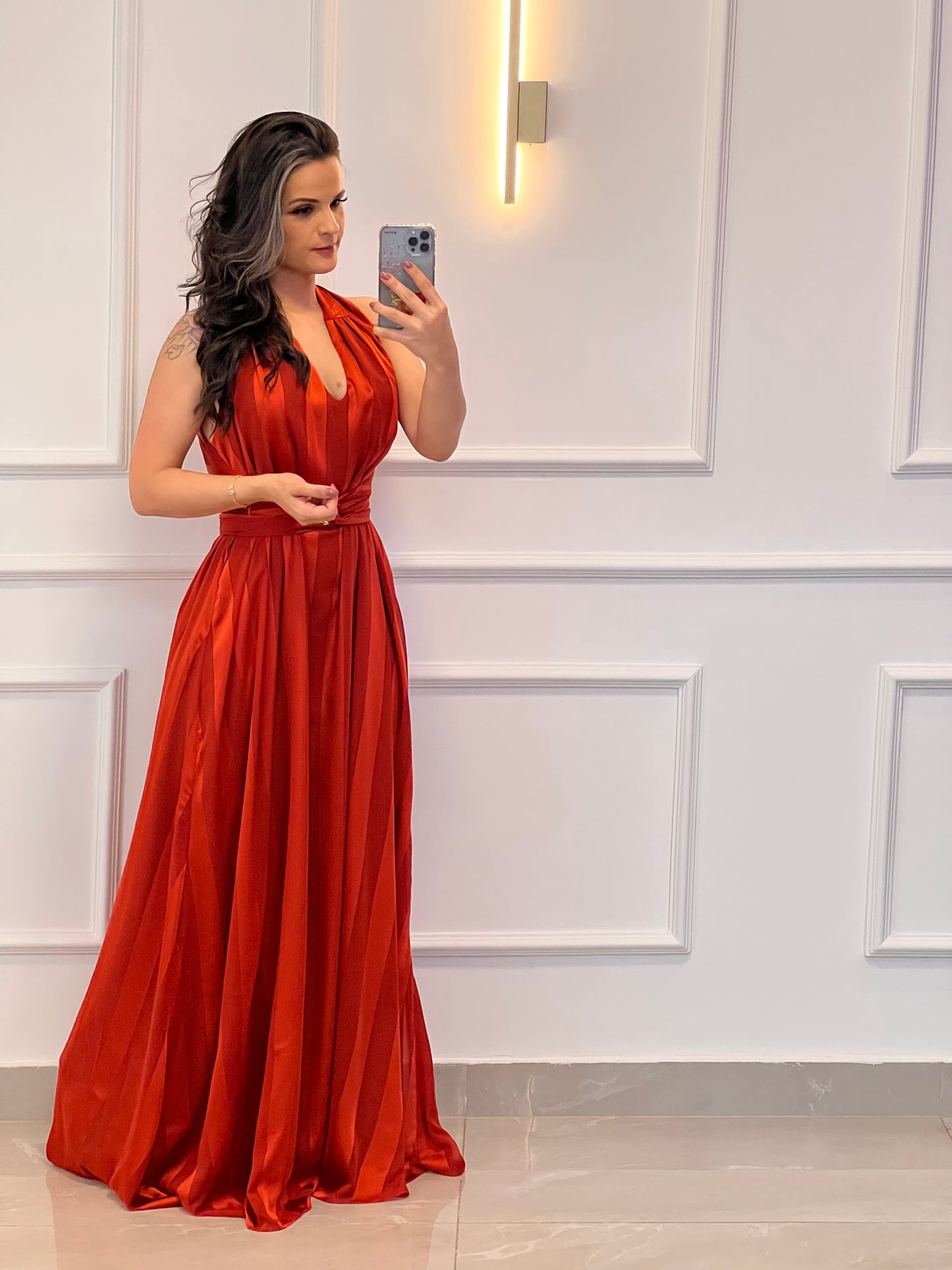 Vestido Longo Conf Tamanho Único Sem Manga - Stripe Vermelho
