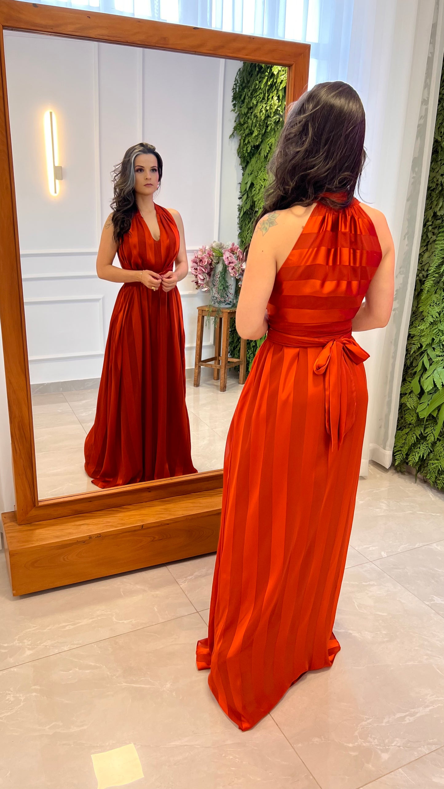 Vestido Longo Conf Tamanho Único Sem Manga - Stripe Vermelho