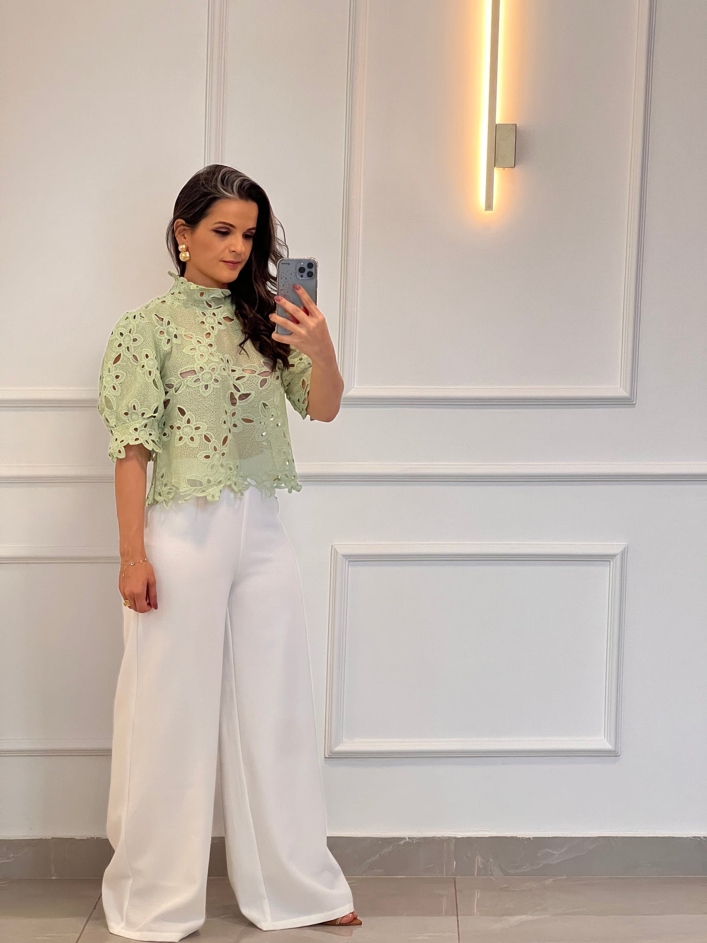 Blusa Cropped Guipir - Verde