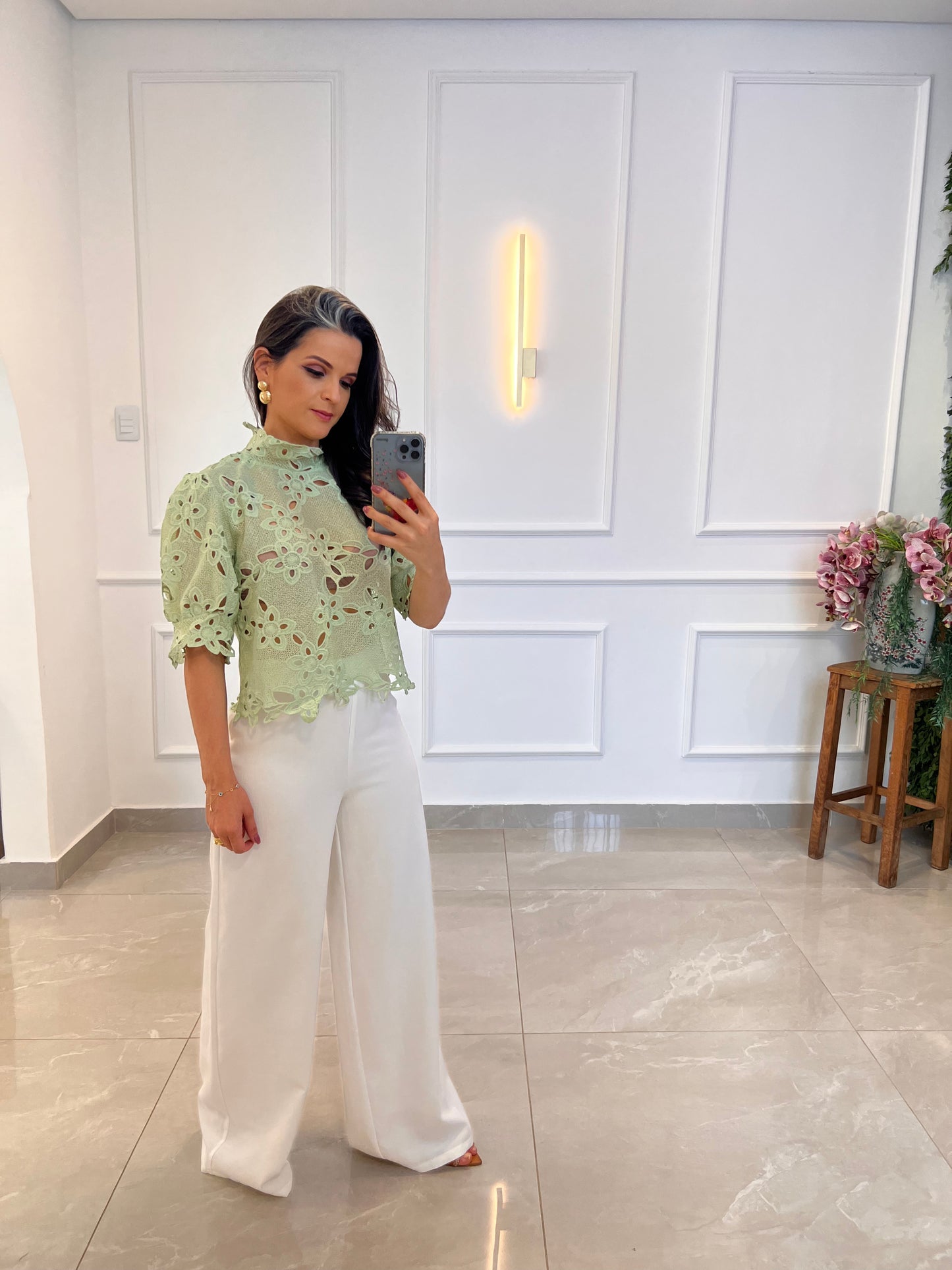 Blusa Cropped Guipir - Verde
