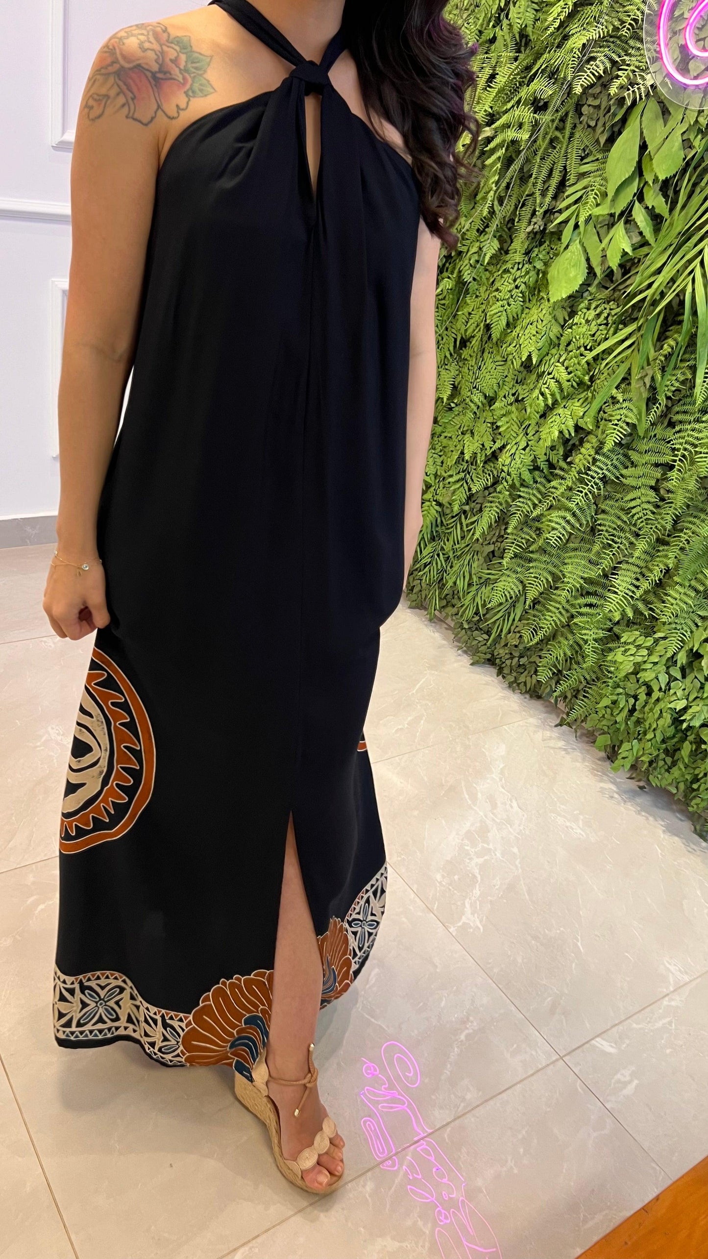 Vestido Longo Tunica Etnica- Preto