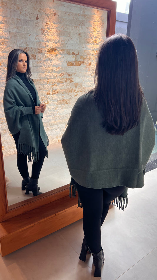 Xale Poliane com Franja - Liso Verde 1248