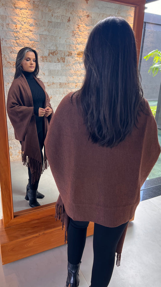 Xale Poliane com Franja - Marrom 1248