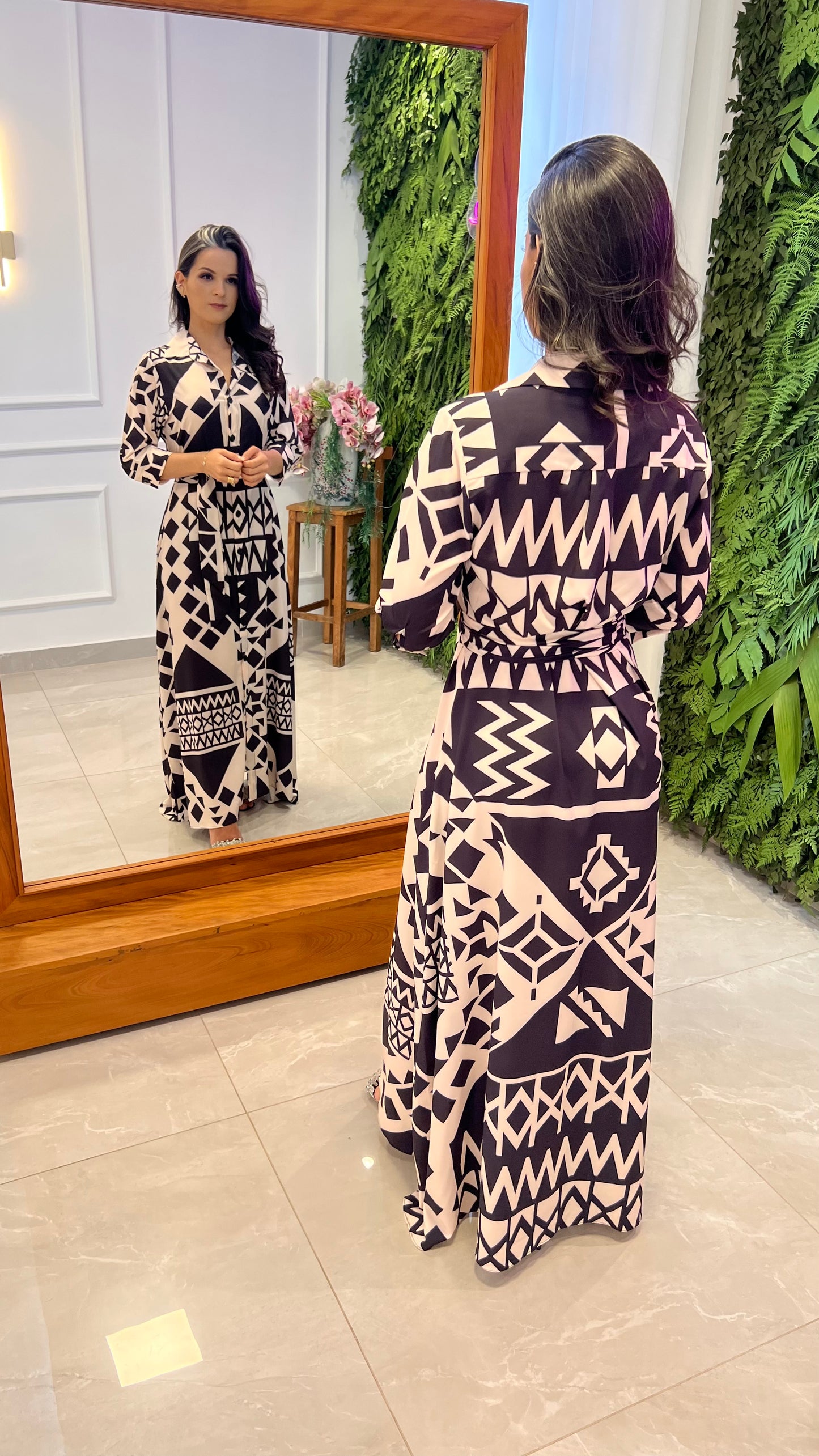 Chemisse Longa Zig Zag - Estampado P e B