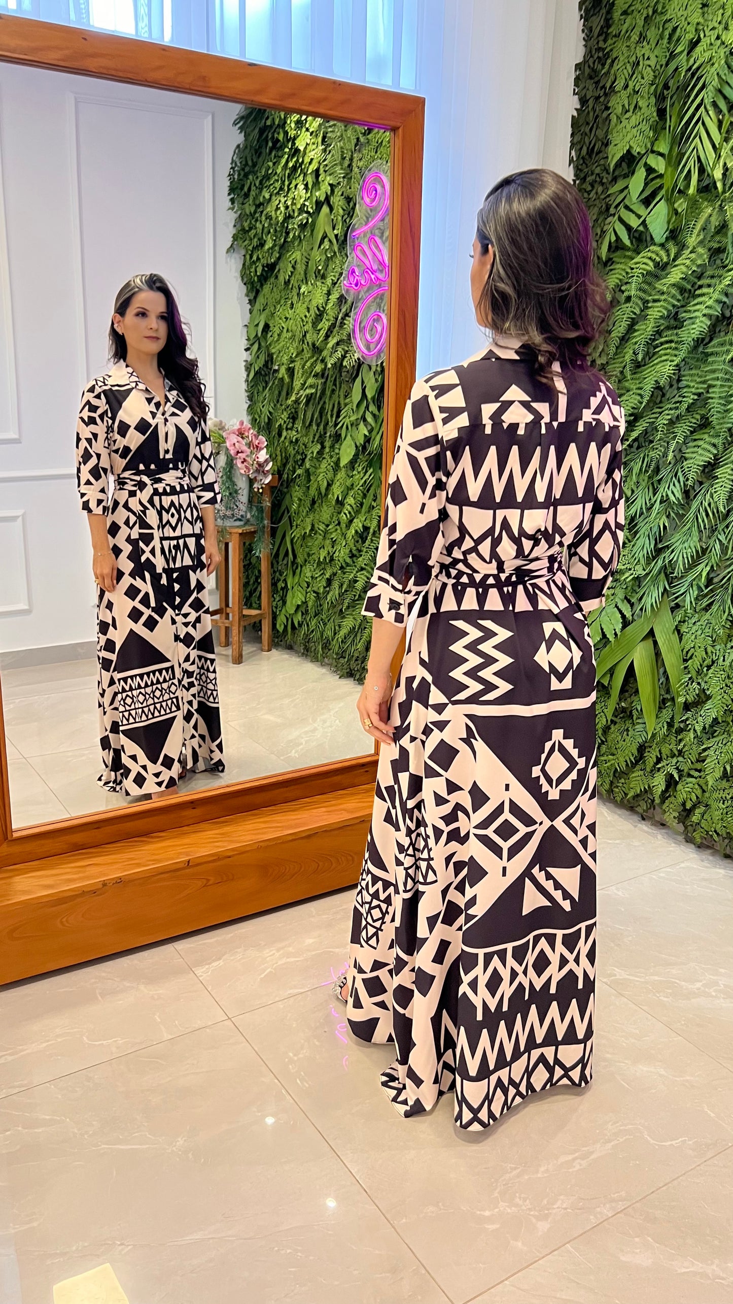 Chemisse Longa Zig Zag - Estampado P e B