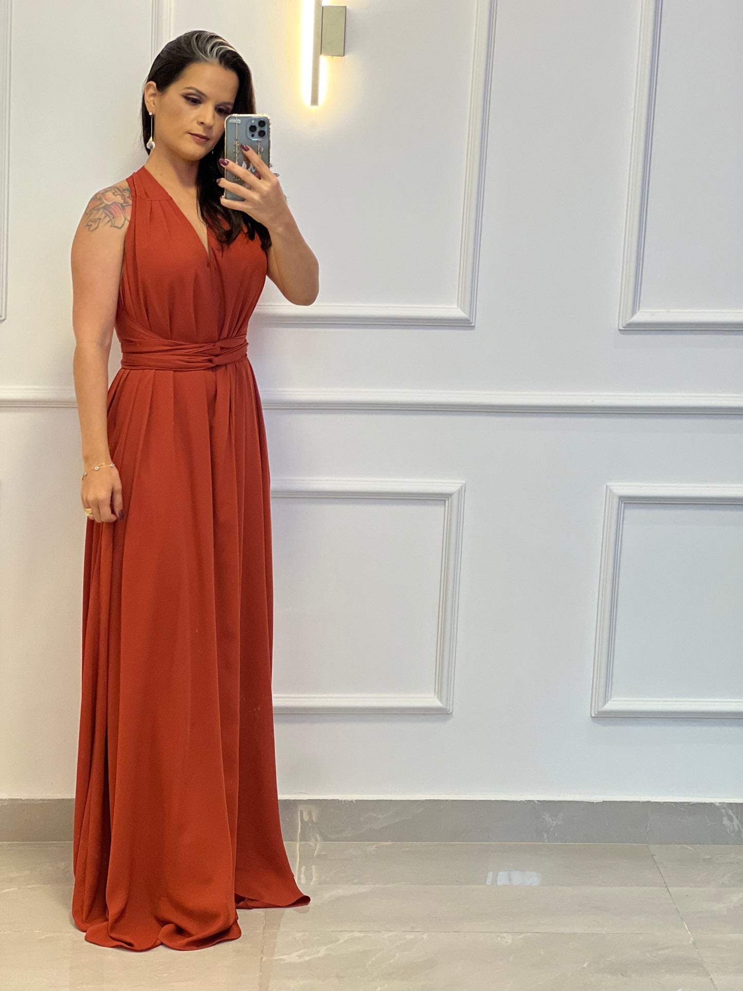 Vestido Longo Conf Tamanho Único Sem Manga - Terra Cota