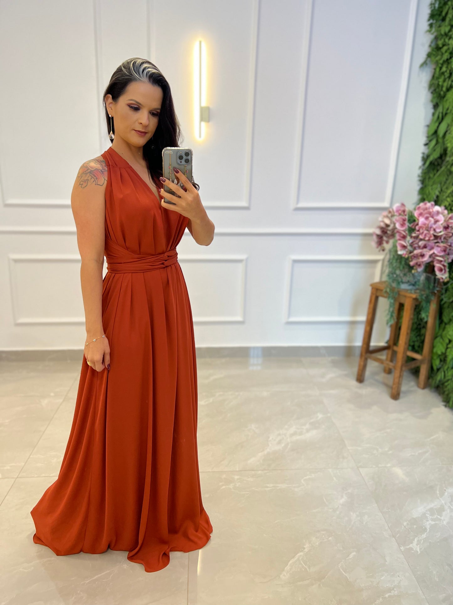 Vestido Longo Conf Tamanho Único Sem Manga - Terra Cota