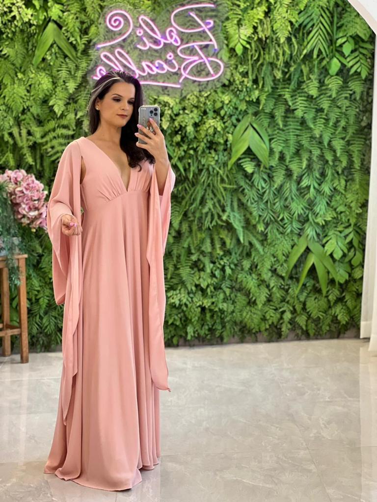 Long Flowy Sleeve Dress - Rose
