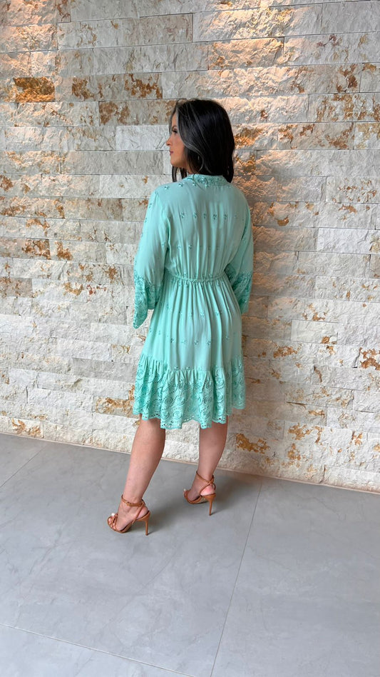 Vestido Curto Barra Guipir Poli Bicalho - Verde 5507