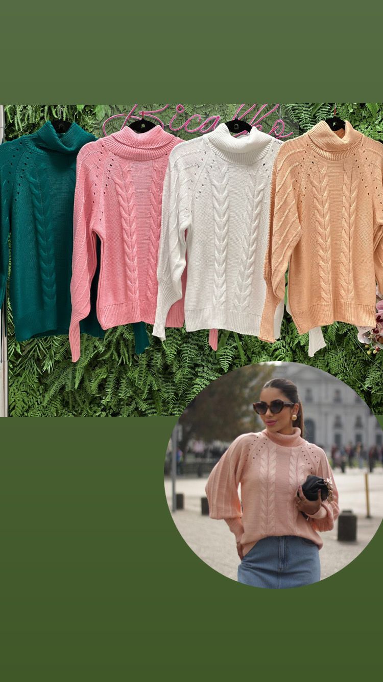 High Collar Knit Blouse Cuff - Green