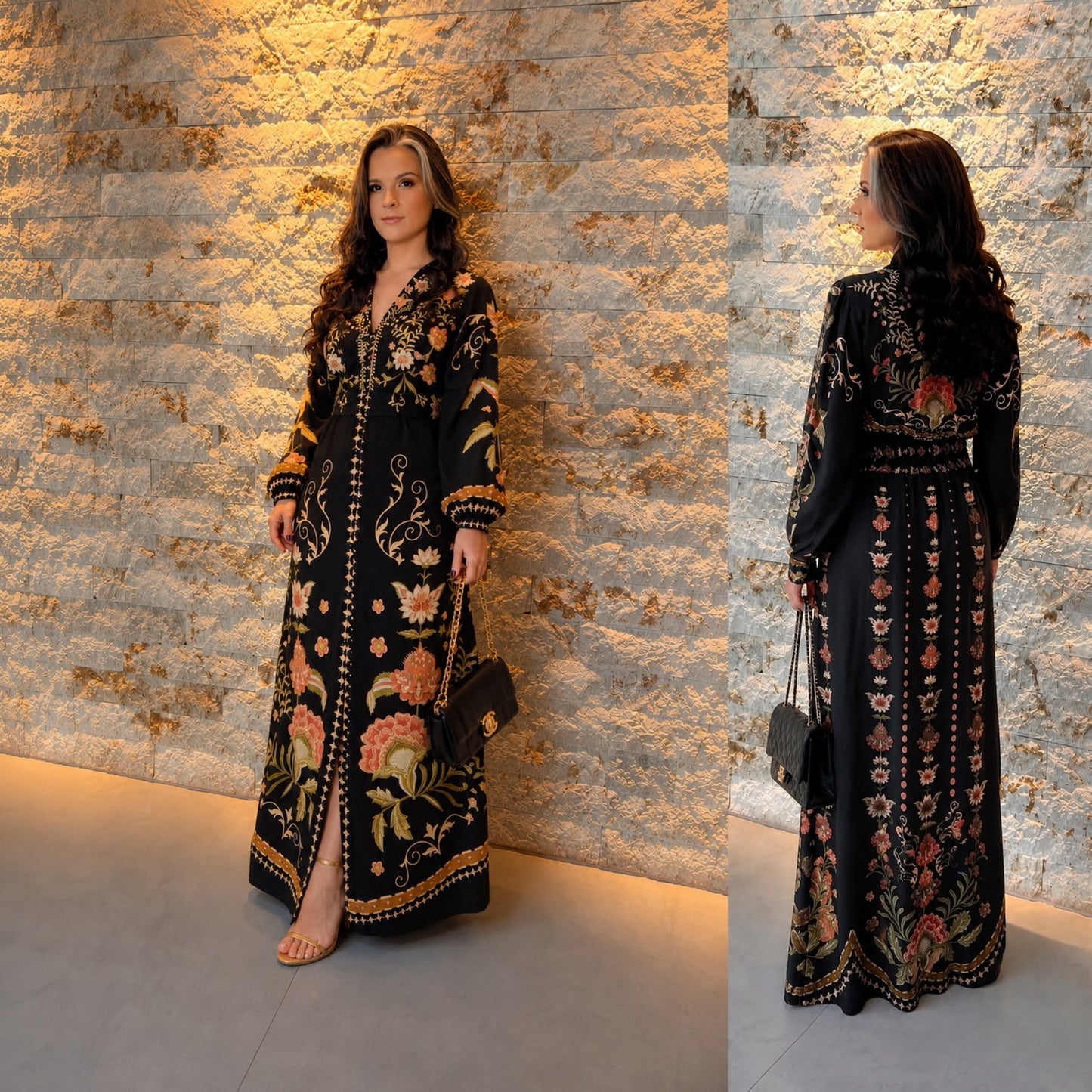 Vestido Longo Botões Florença ARTE- Estampado 6333