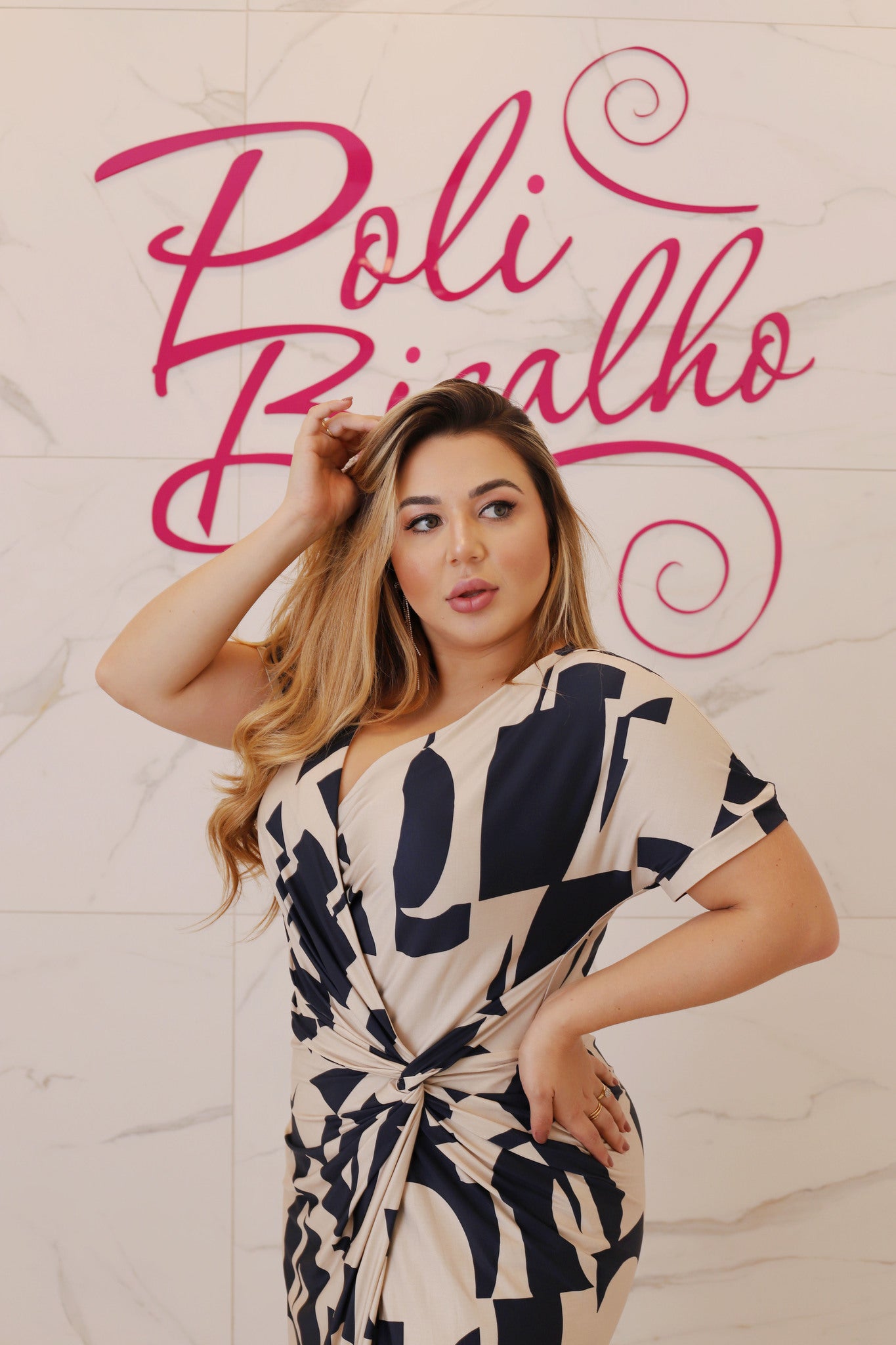 Longuete Dress Short Sleeve Jersey Knot - Navy Blue Print