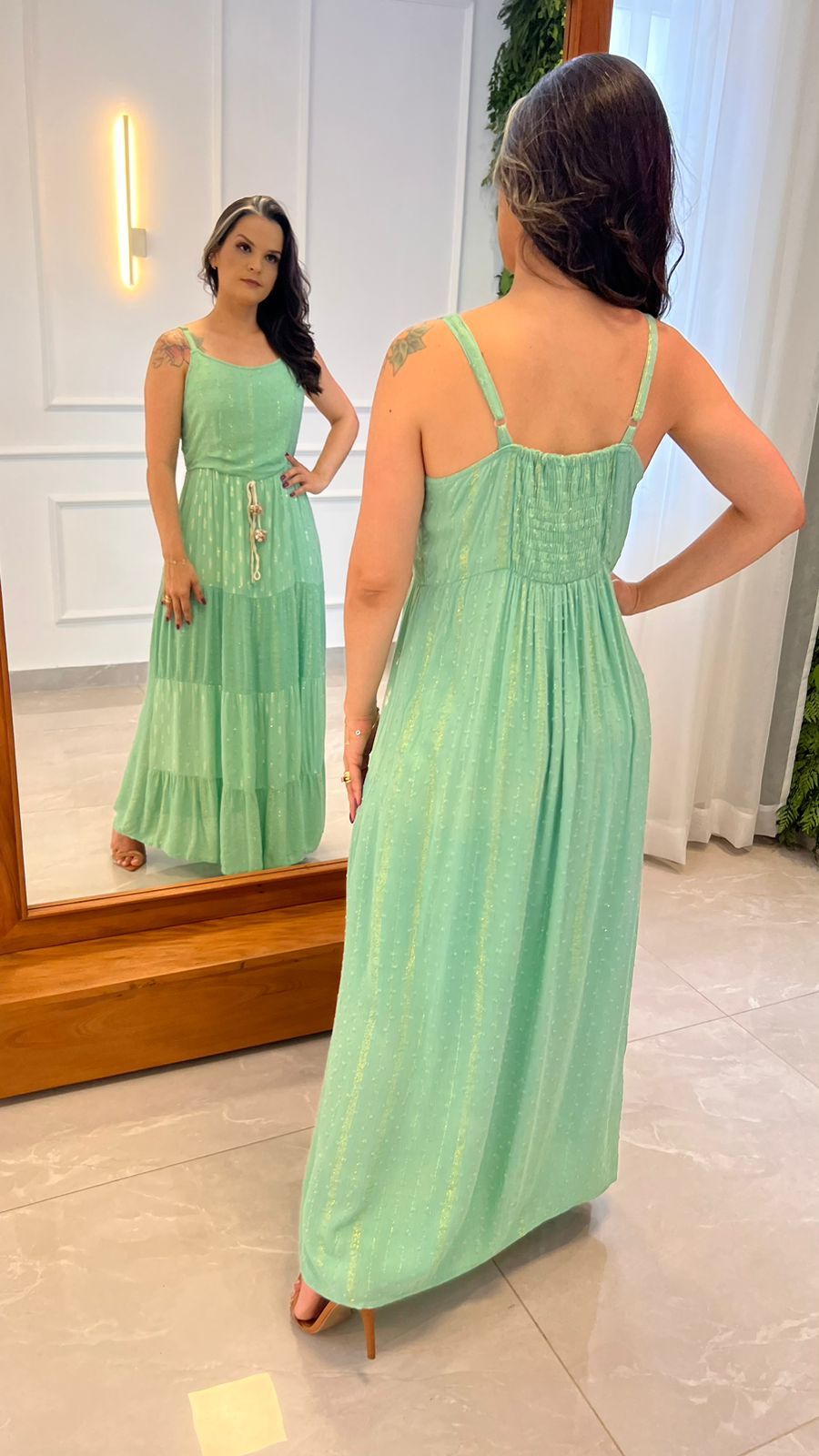 Desirre Glitter Shell Long Dress - Light Green