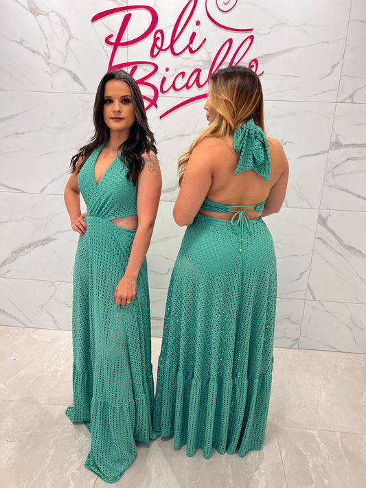 Vestido Longo Lesie Hot Pants - Liso Verde 3686