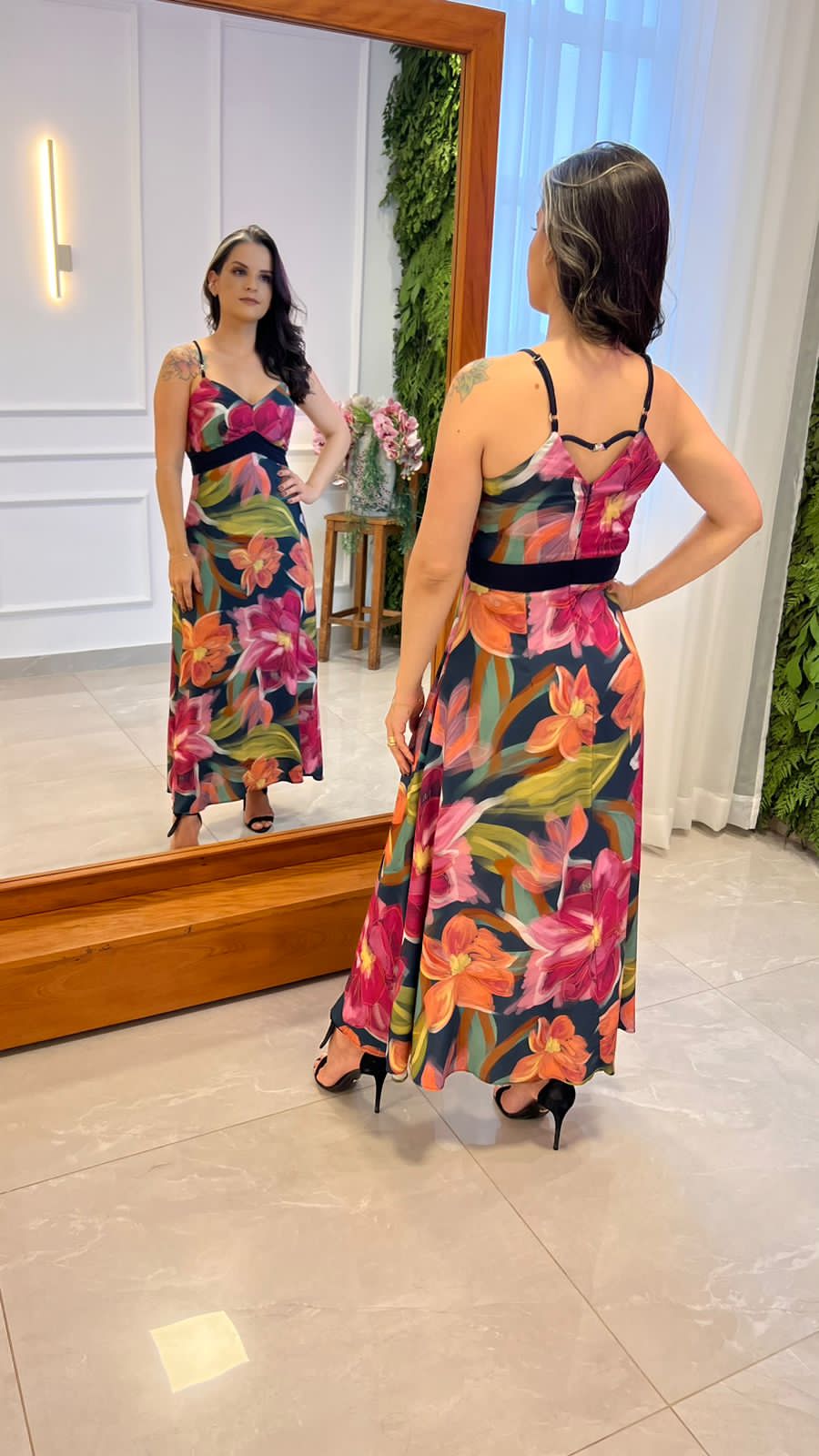 Vestido Midi Alça Fivela Stras - Estampado