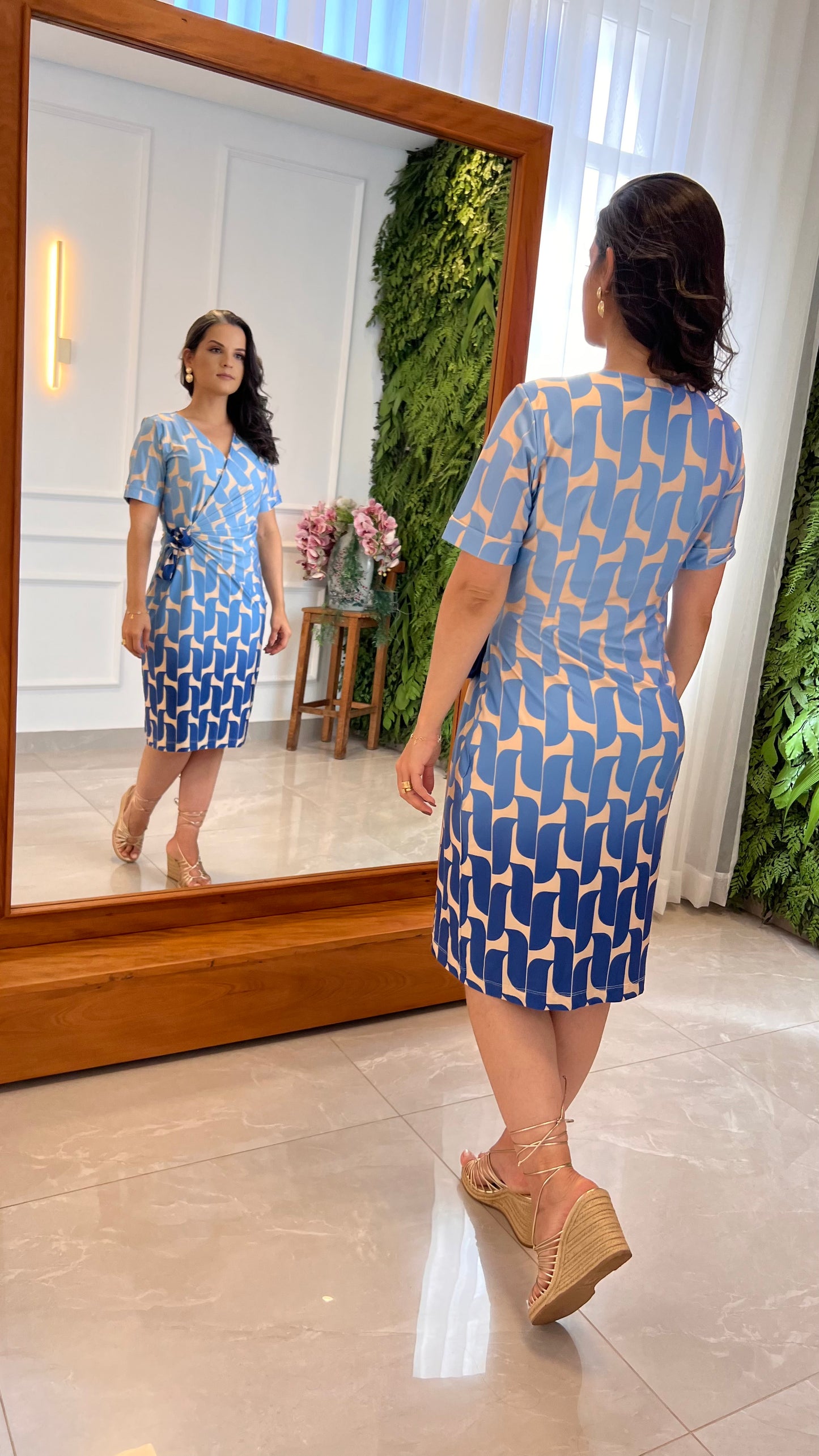 Vestido Curto Amarração Piscina - Estampado