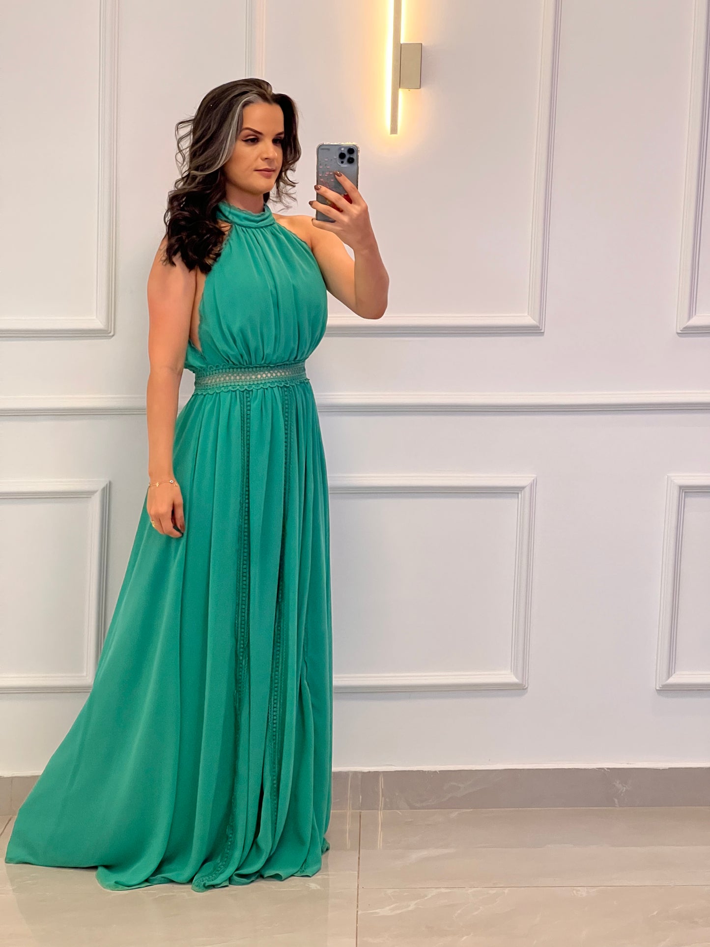 Vestido Longo Intertela Cintura - Verde