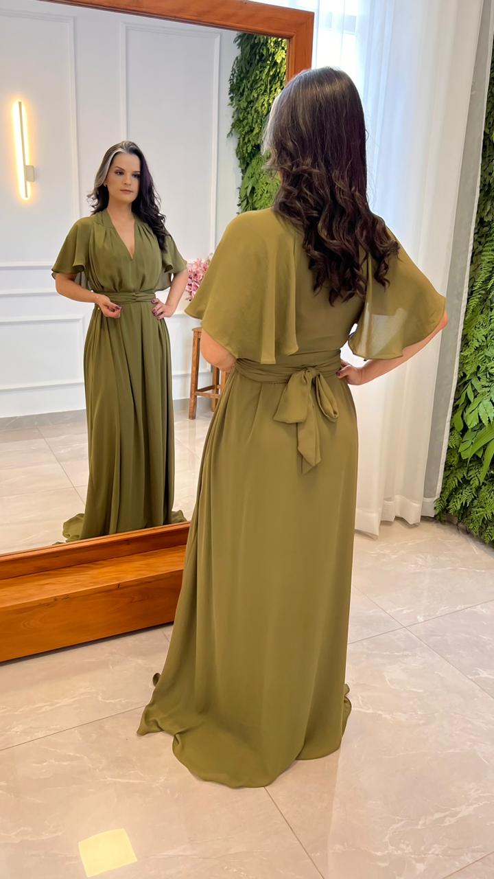 Vestido Longo Conf Tamanho Único Manguinha- Verde Oliva