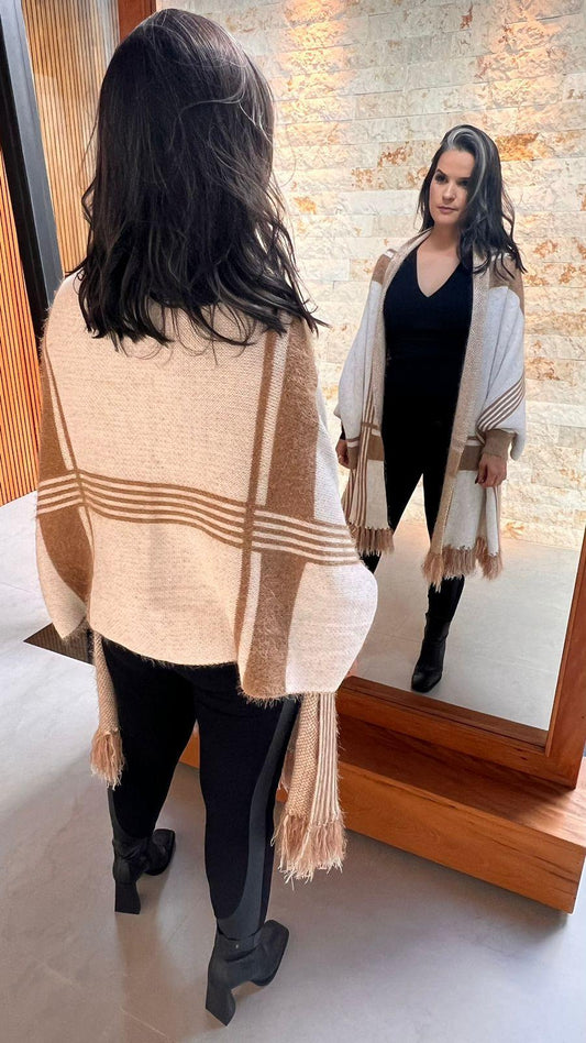 Xale Pashimina Quadriculado - Bege 3895