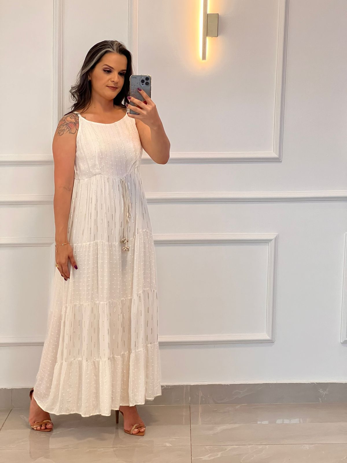 Desirre Glitter Shell Long Dress - White