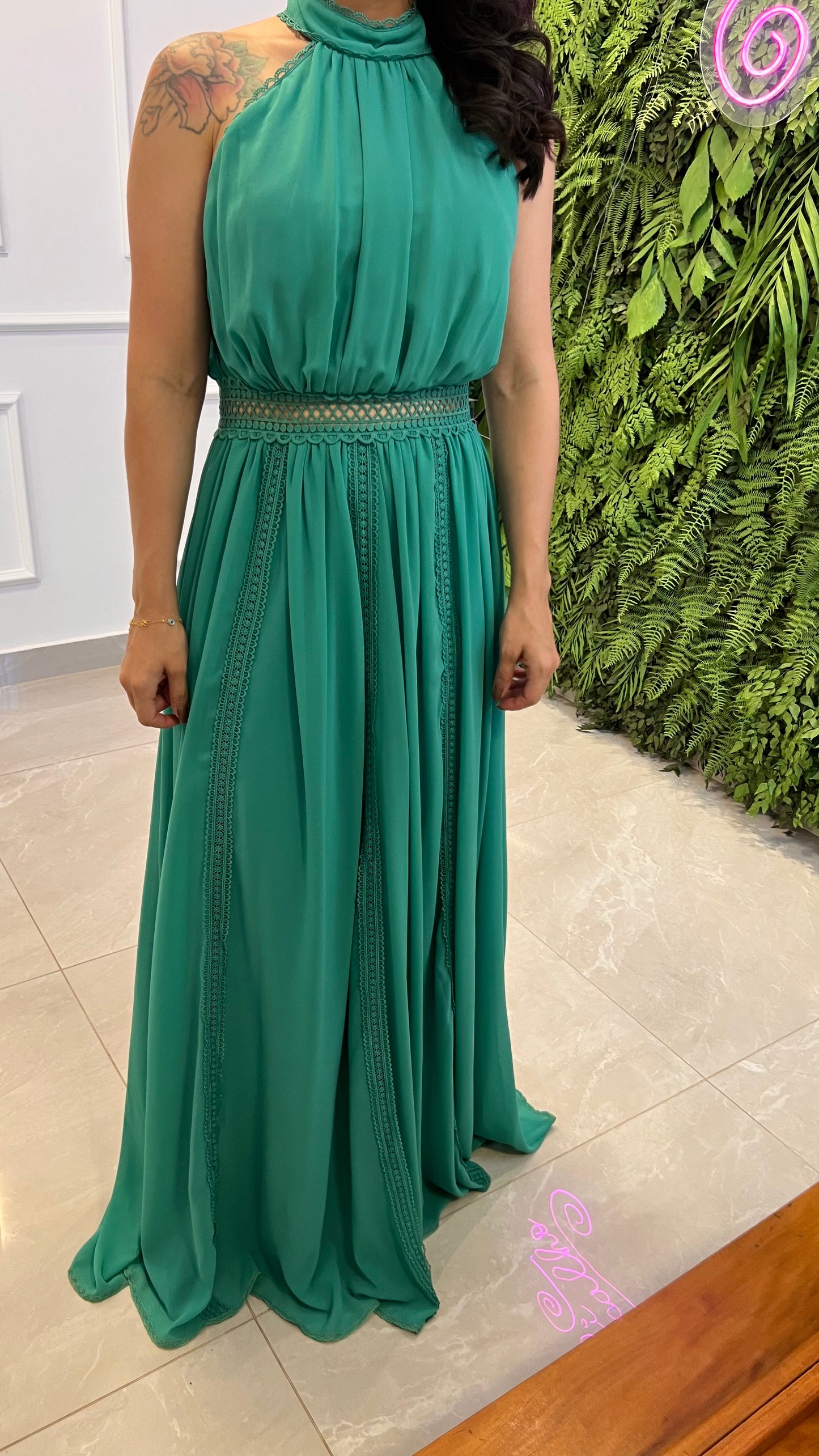 Vestido Longo Intertela Cintura - Verde