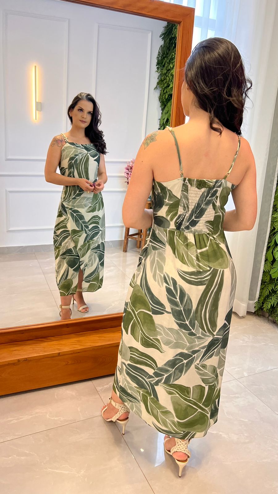 Vestido Midi Corrente Acrilico - Verde Estampado